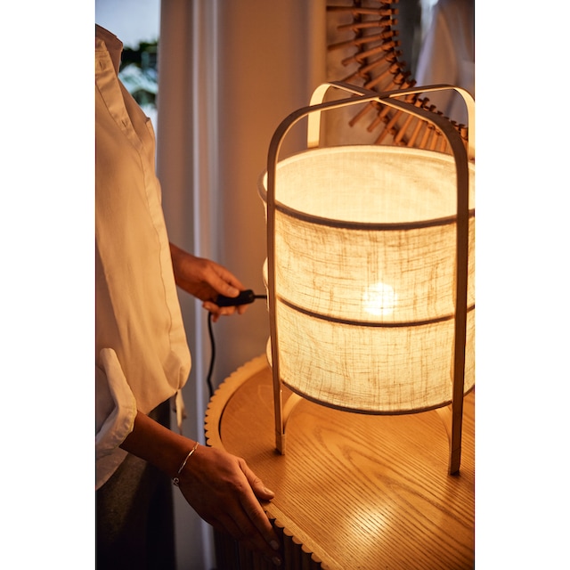 Home affaire Tischleuchte »McAnany Way«, 1 flammig-flammig, Tischlampe mit Textil  Schirm und Holz Rahmen, E27, beige/natur | BAUR