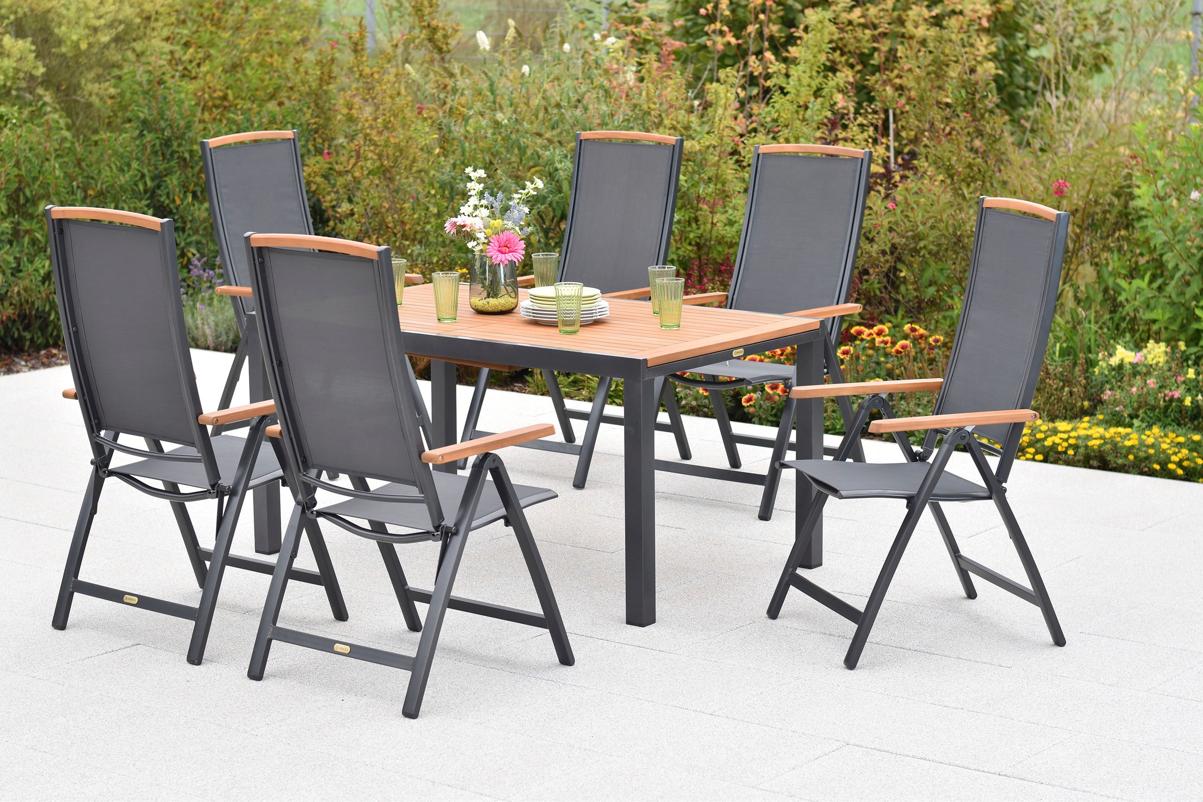 MERXX Garten-Essgruppe »Siena« Set, 7 tlg. inkl. 6 Klappsessel, 6 Auflagen, 1 Ausziehtisch
