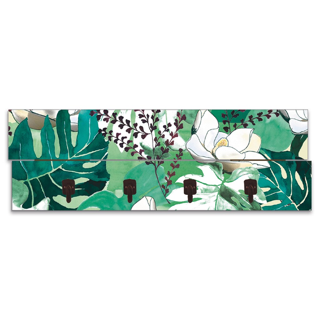 Wohnen Garderoben Artland Garderobenleiste »Dschungelblätter«, platzsparende Wandgarderobe aus Holz mit 4 Haken, geeignet für kl