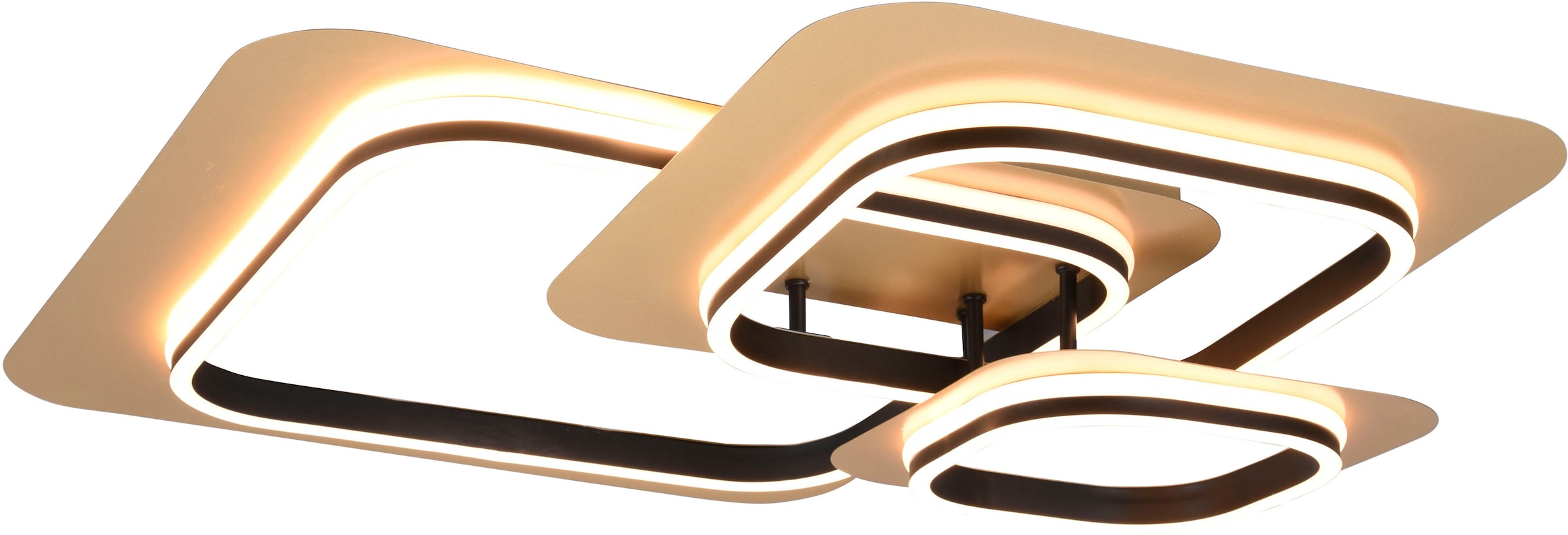 TRIO Leuchten LED Deckenleuchte »Lugo«, 1 flammig-flammig, Design Deckenleuchte schwarz-gold 3 Dimmstufen warmweiß 3000K 74x74 cm