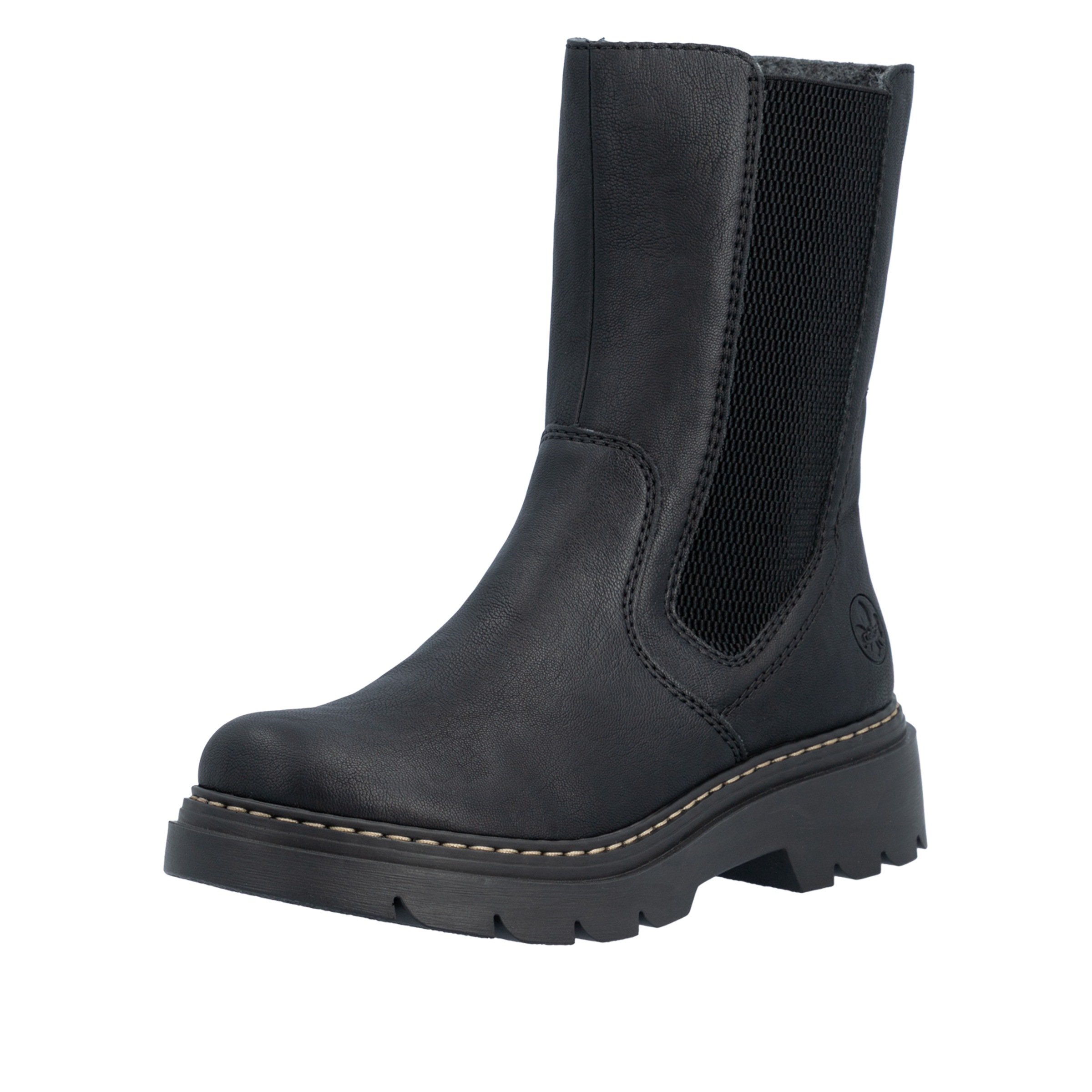 RIEKER Damen Chelseaboots, Gr. 36schwarz, Lederimitat, Schuhe, Stiefelette, Boots mit Stretcheinsatz
