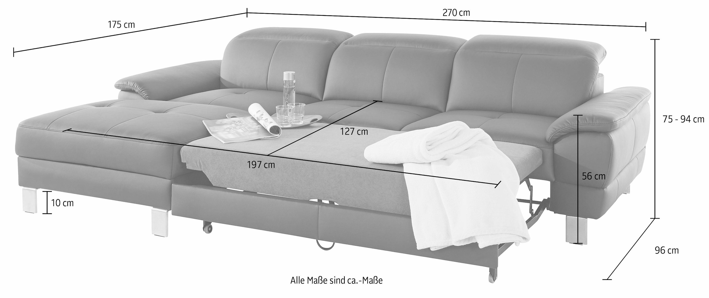 exxpo - sofa fashion Ecksofa »Mantua 2, inkl. Kopf- bzw. Rückenverstellung, bequem, L-Form«, wahlweise mit Bettfunktion und Bettkasten, tolle Verarbeitungsdetails