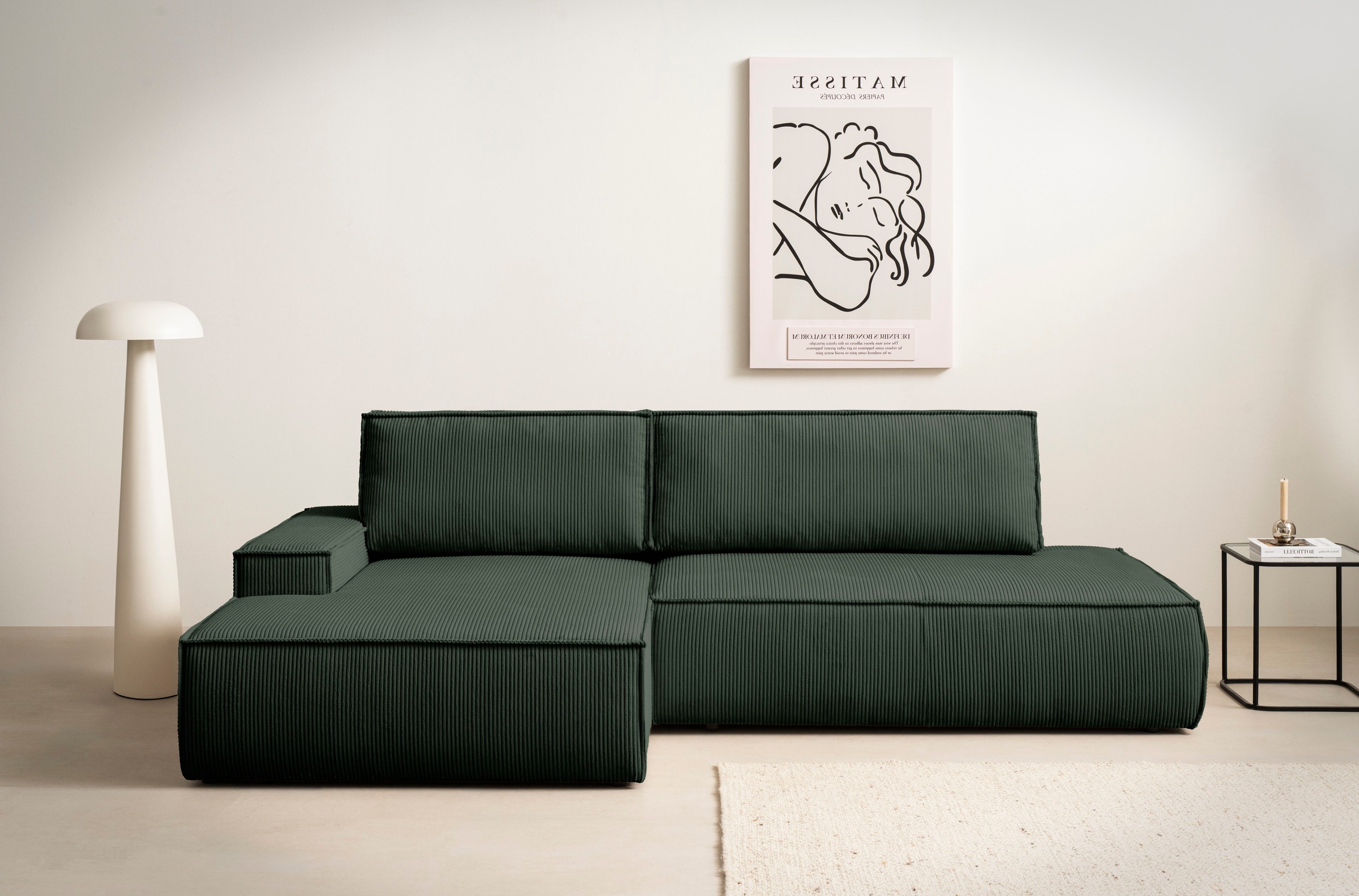 Home affaire Ecksofa »SHERWOOD, Schlafsofa in L-Form offen (275cm), Cord, Leinenoptik«, Schlaffunktion und Bettkasten, Kedernaht, hoher Sitz- & Liegekomfort