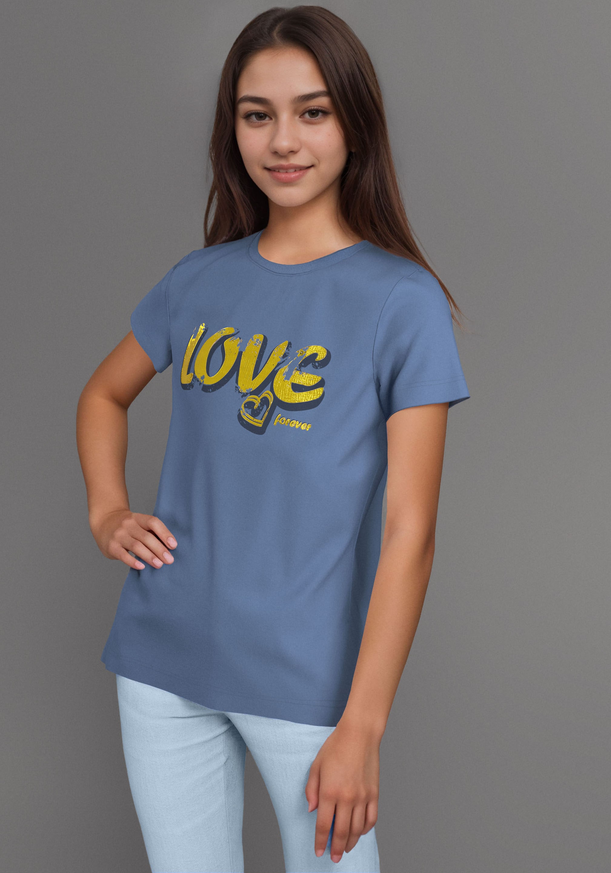 DELMAO T-Shirt »2er Pack T-Shirt mit Foliendruck«, (Packung, 2 tlg.), 2er Packung T-Shirts