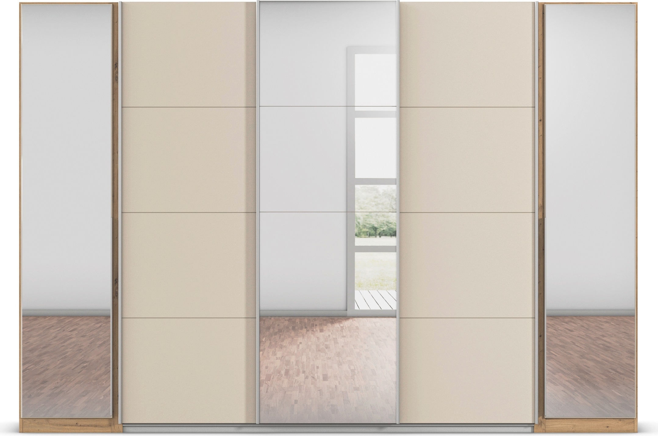 rauch Schwebetürenschrank »Agordo«, (im angesagten Mix aus Dreh- und Schwebetüren), optional mit Spiegel und zwei Griff-Farben MADE IN GERMANY