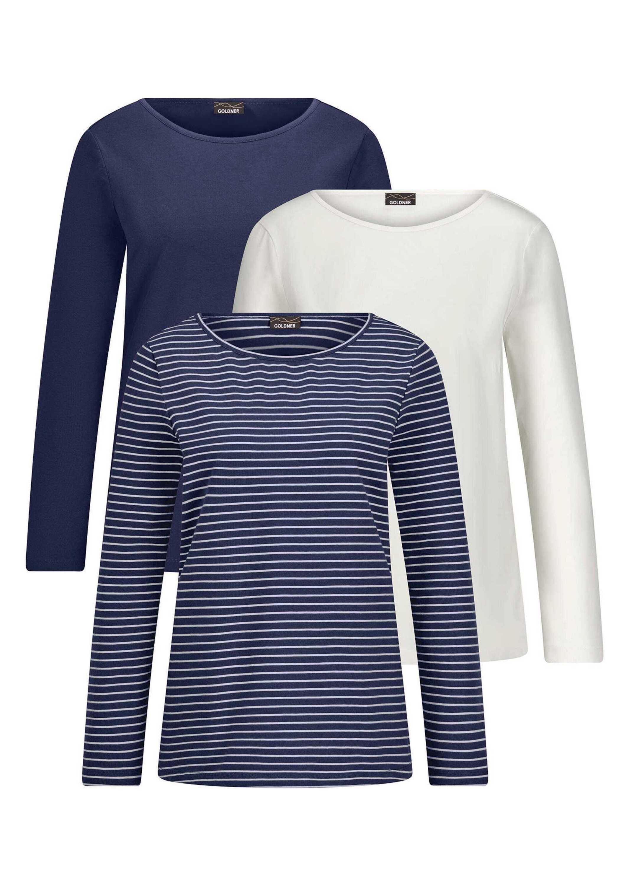 GOLDNER Kurzarmshirt "Langarm 3er-Baumwollshirt-Set" U-Boot-Ausschnitt günstig online kaufen
