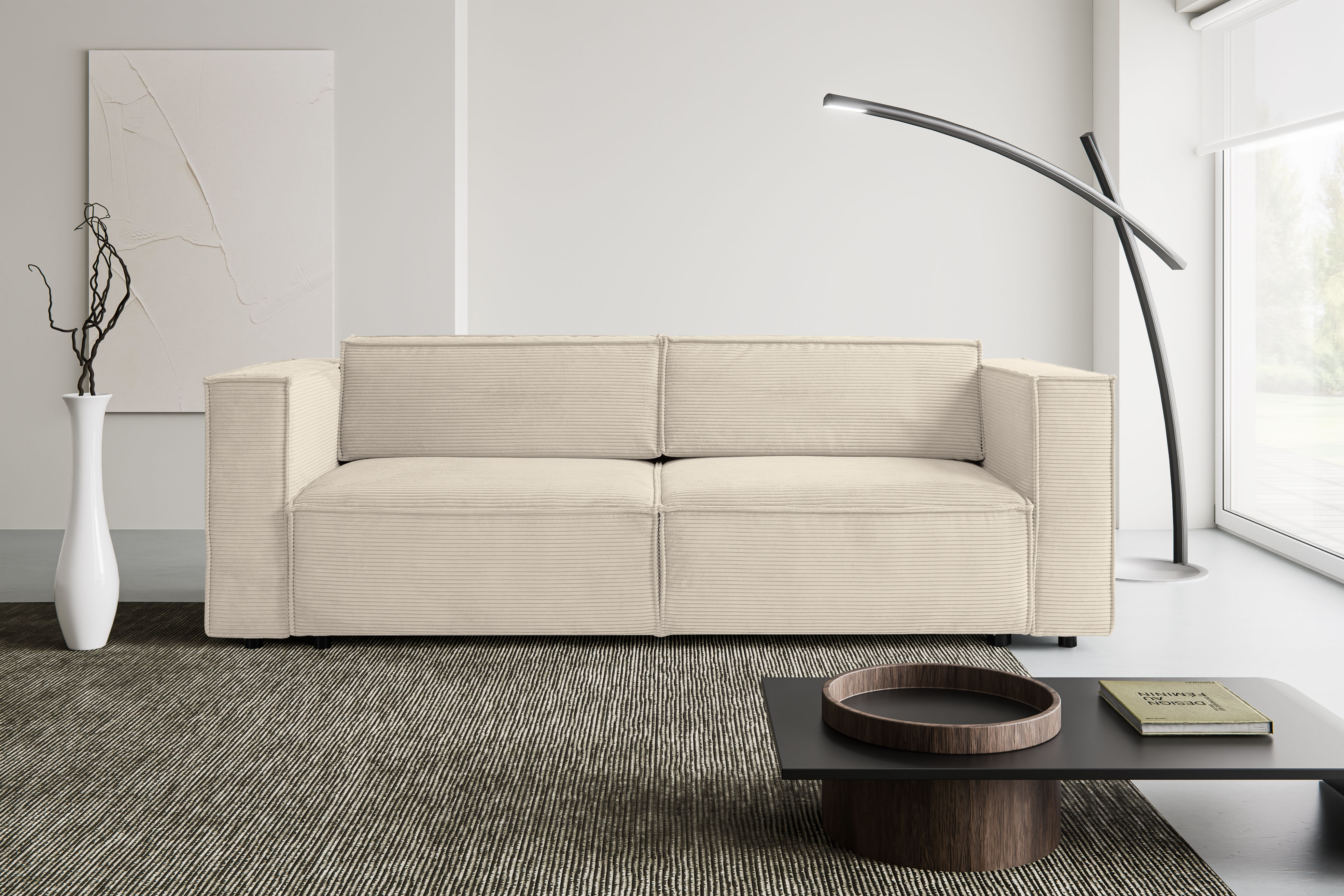 WERK2 Schlafsofa "Kansas Breite 252 cm, modern & bequem, viel Platz, kubisches Design" Cord, Bettkasten