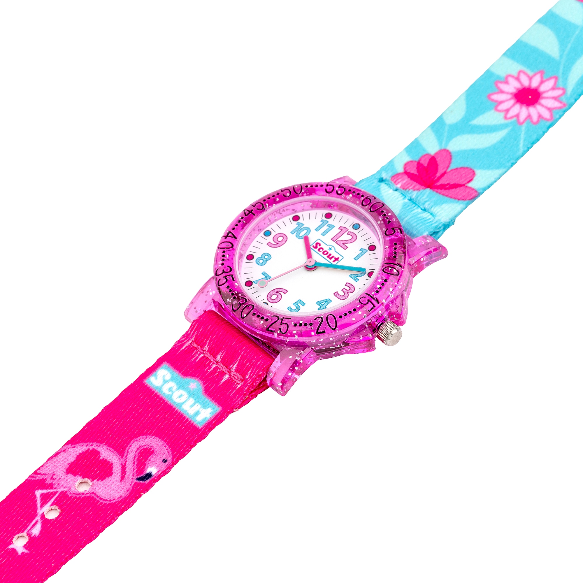 Scout Quarzuhr »The IT-Collection« Armbanduhr, Kinderuhr, Lernuhr, Mädchen, Blumen, Flamingo, Geschenk