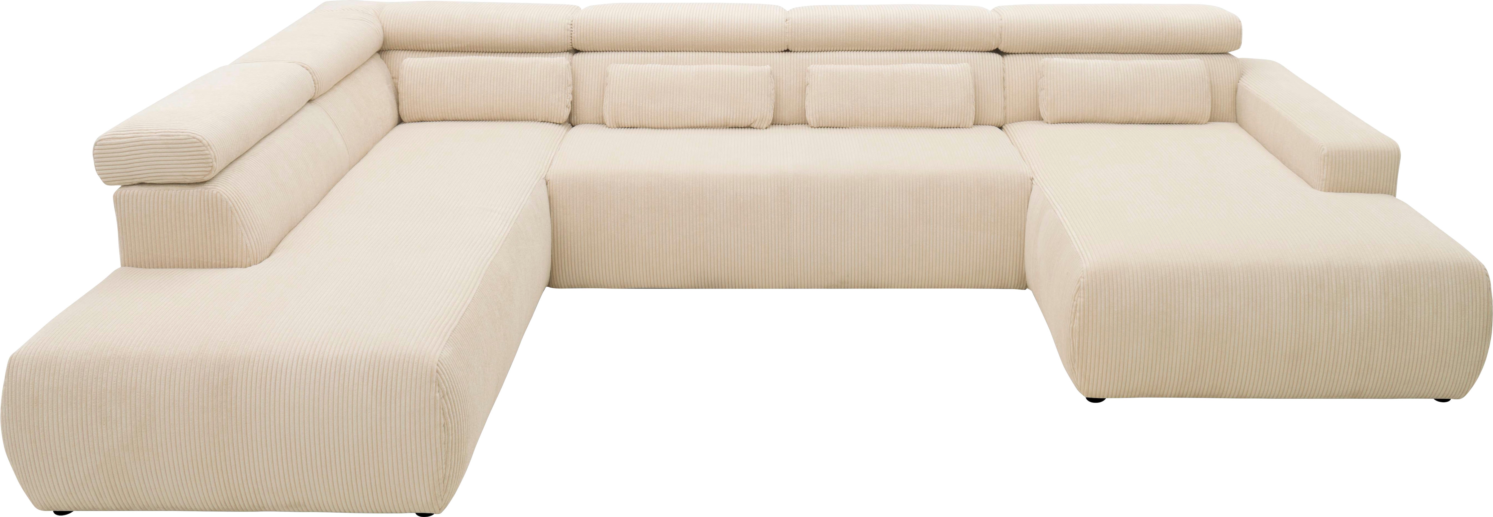 DOMO collection Wohnlandschaft "BRANDON whlw. mit Sitztiefenverstellung, whlw. Nierenkissen" mit Sitztiefenverstellung, Cord, creme