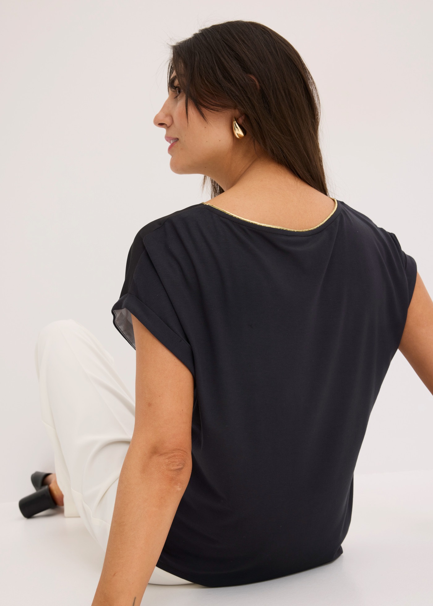 bonprix T-Shirt lockere Passform, mit Satin-Einsatz, ärmellos