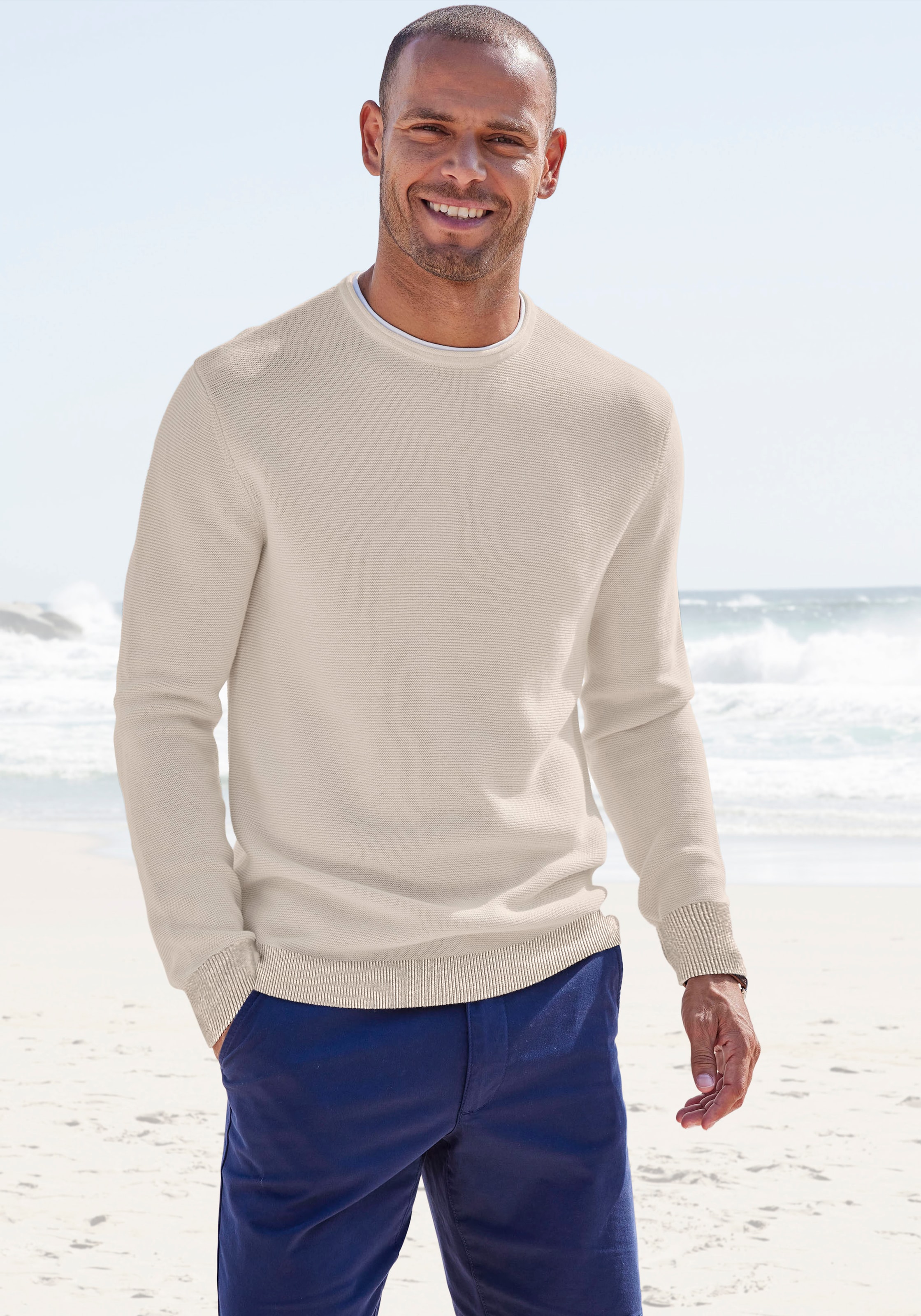 AUTHENTIC LE JOGGER Strickpullover, mit Double-Layer Optik, Rundhalspullover aus reiner Baumwolle