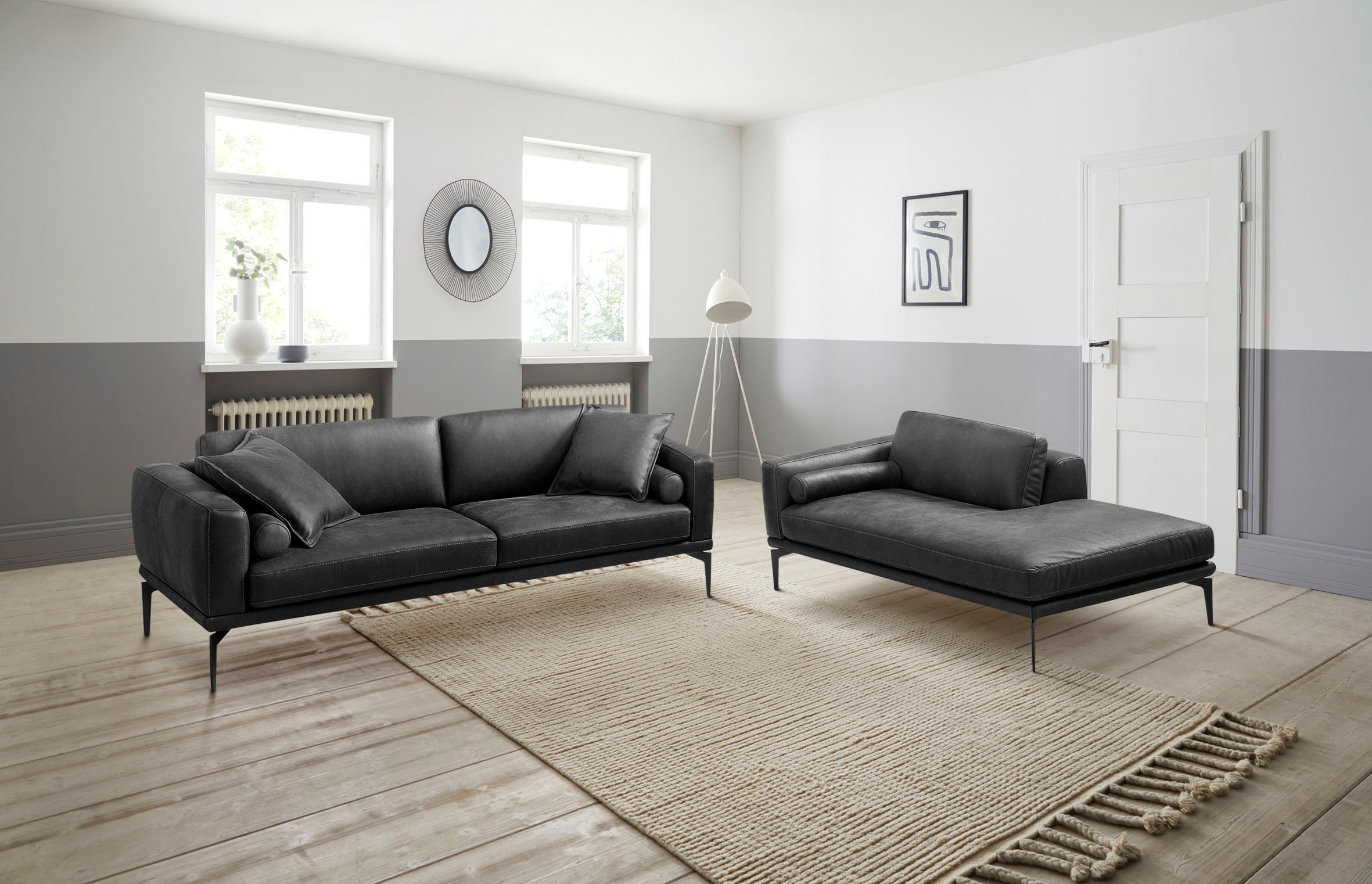Egoitaliano Polstergarnitur "Masu, Design trifft sensationellen Sitzkomfort" Set besteht aus 2,5-Sitzer, freistehende Ottomane und 3 Rollkissen