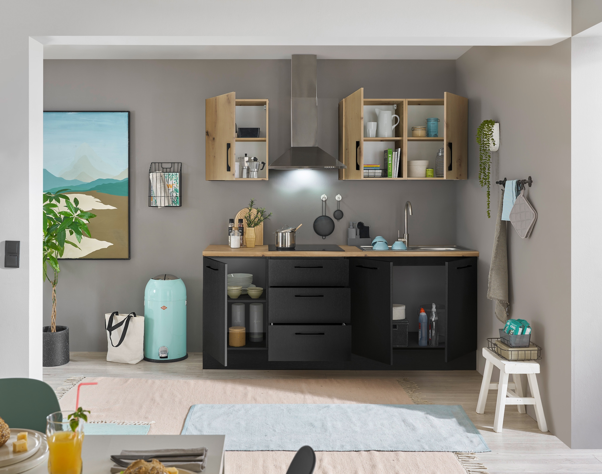 BASIC by Balculina Küchenzeile »Turin«, Breite 210 cm, ohne E-Geräte, mit Soft-Close-Funktion