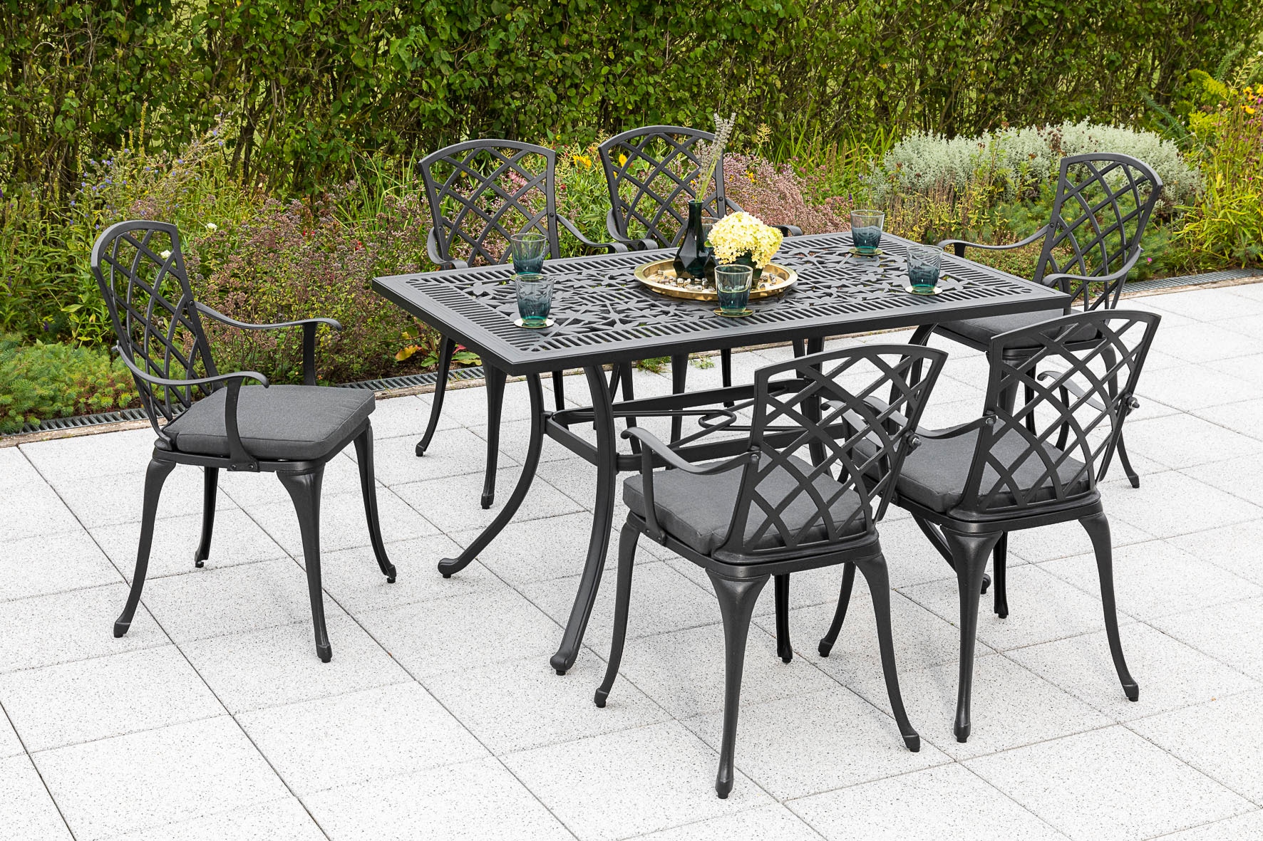 Garten-Essgruppe MERXX "Rhodos", grau (graphit), Aluminium, Sitzmöbel-Sets, inkl. Sitzauflagen