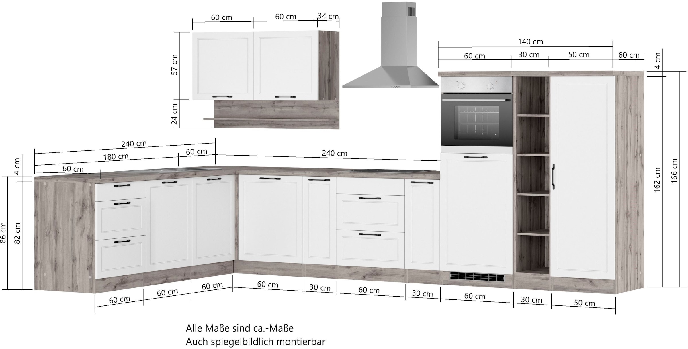 KOCHSTATION Winkelküche »KS-Lana«, Stellbreite 240/380 cm, wahlweise mit E-Geräten