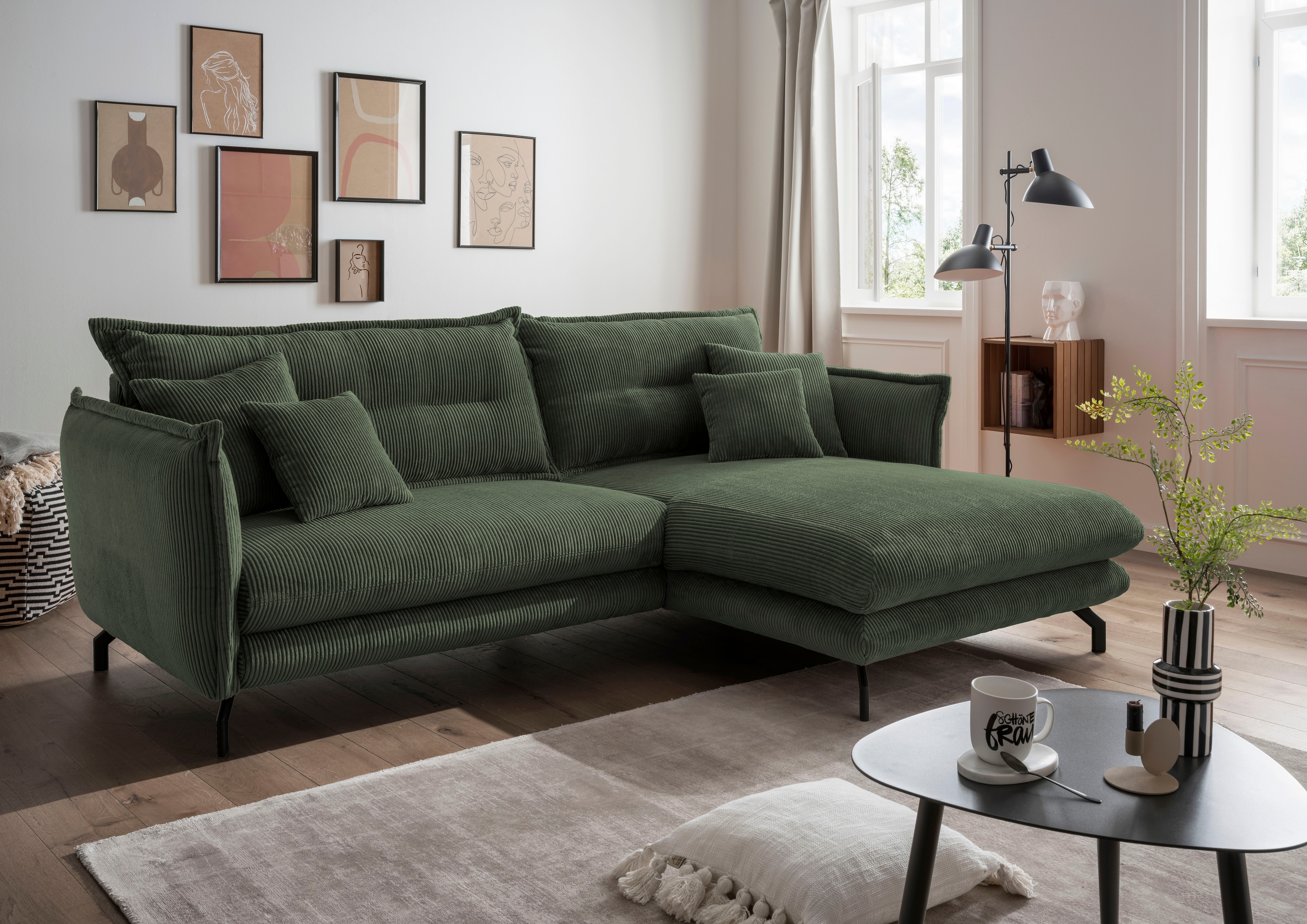 Home affaire Ecksofa "Lava modern & bequem, Breite 255cm, tolle Detailverarbeitung" zwei verschiedene Fußfarben wählbar