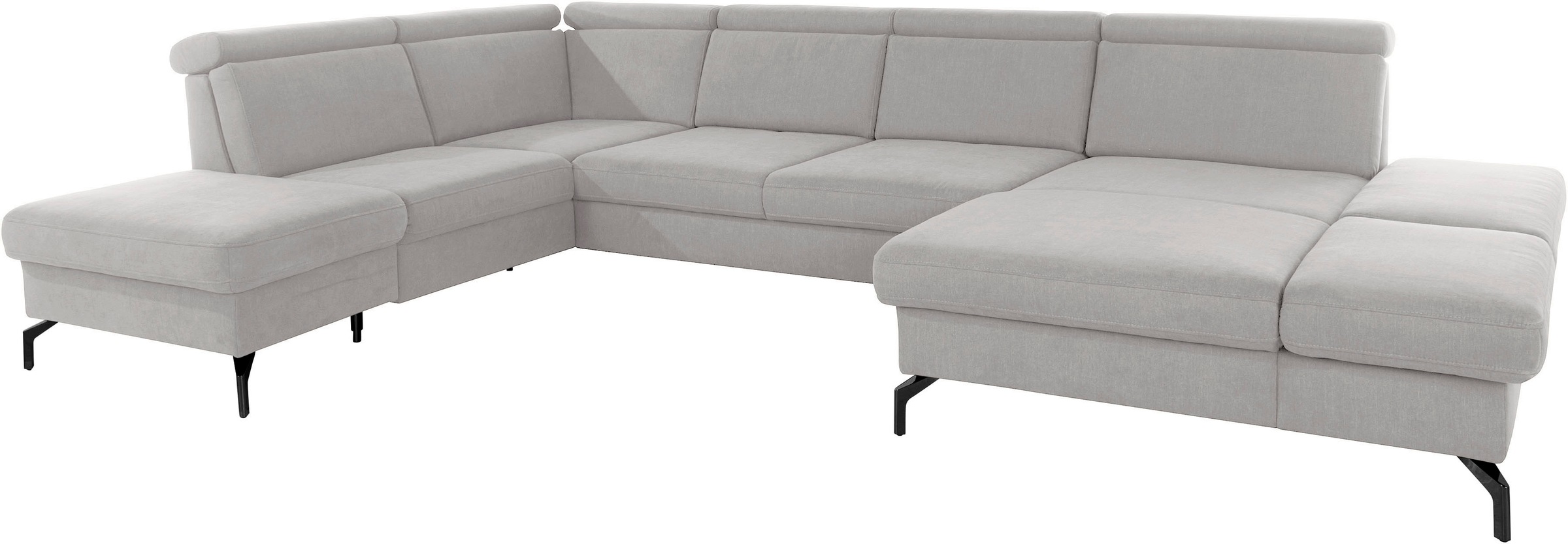 Wohnlandschaft SIT & MORE "Brisbane U-Form", silber, B:367cm T:243cm, Soft clean (98% Polyester, 2% Polyamid), Sofas, Zehentrenner, Fußhöhe 15 cm, inklusive Sitztiefen-, Armteil- und Kopfteilverstellung 2