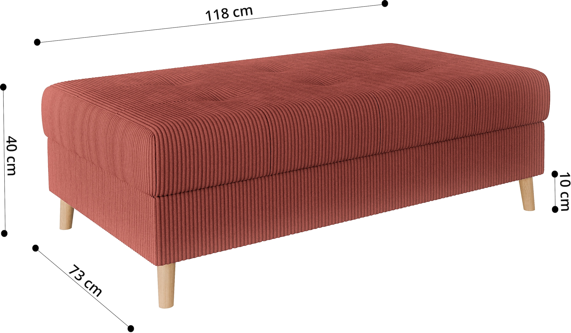 Home affaire Polsterhocker »CHARRE XXL, Steppung im Sitzbereich, Maße: B/T/H: 118/73/40 cm«, passend zur Serie CHARRE, auch in Cord und Bouclé