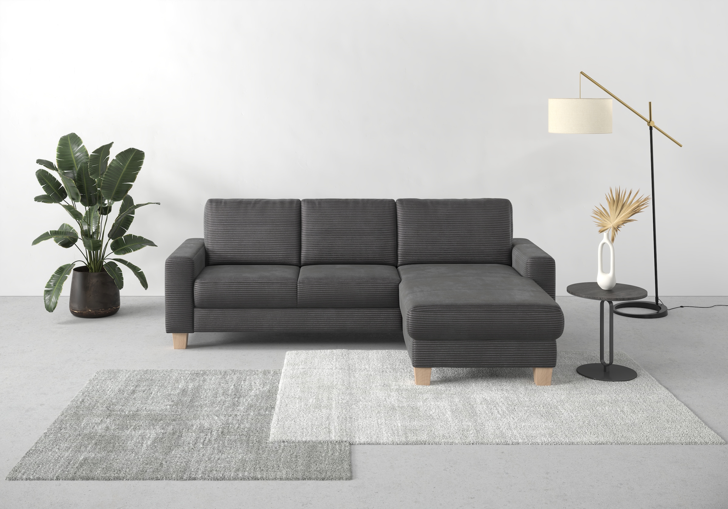 OTTO home Ecksofa "Summer L-Form" mit Recamiere, mit oder ohne Schlaffunktion und Bettkasten, Cord-Bezug