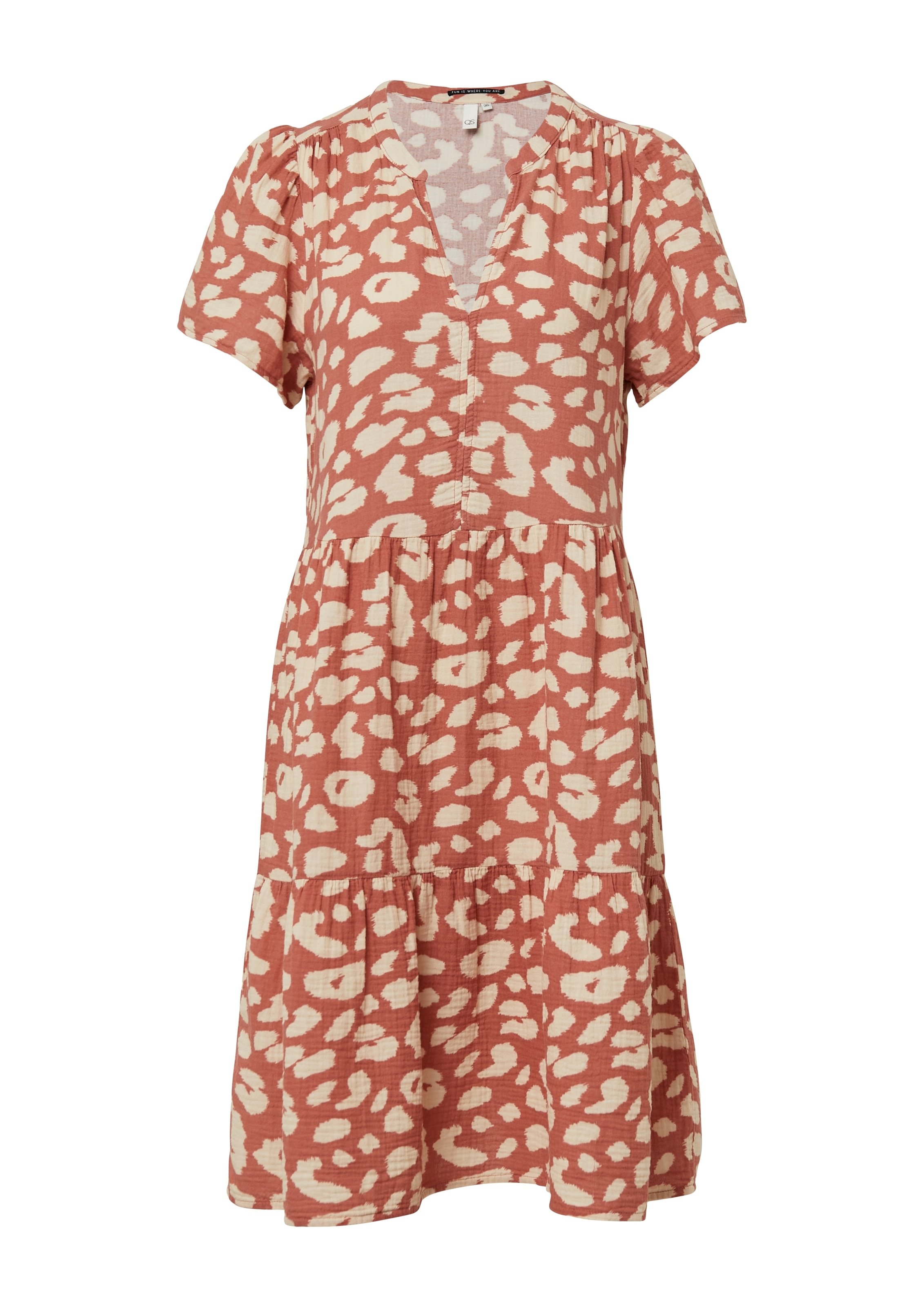 QS Volantkleid, aus reiner Baumwolle, kurzarm, mit All-Over Muster