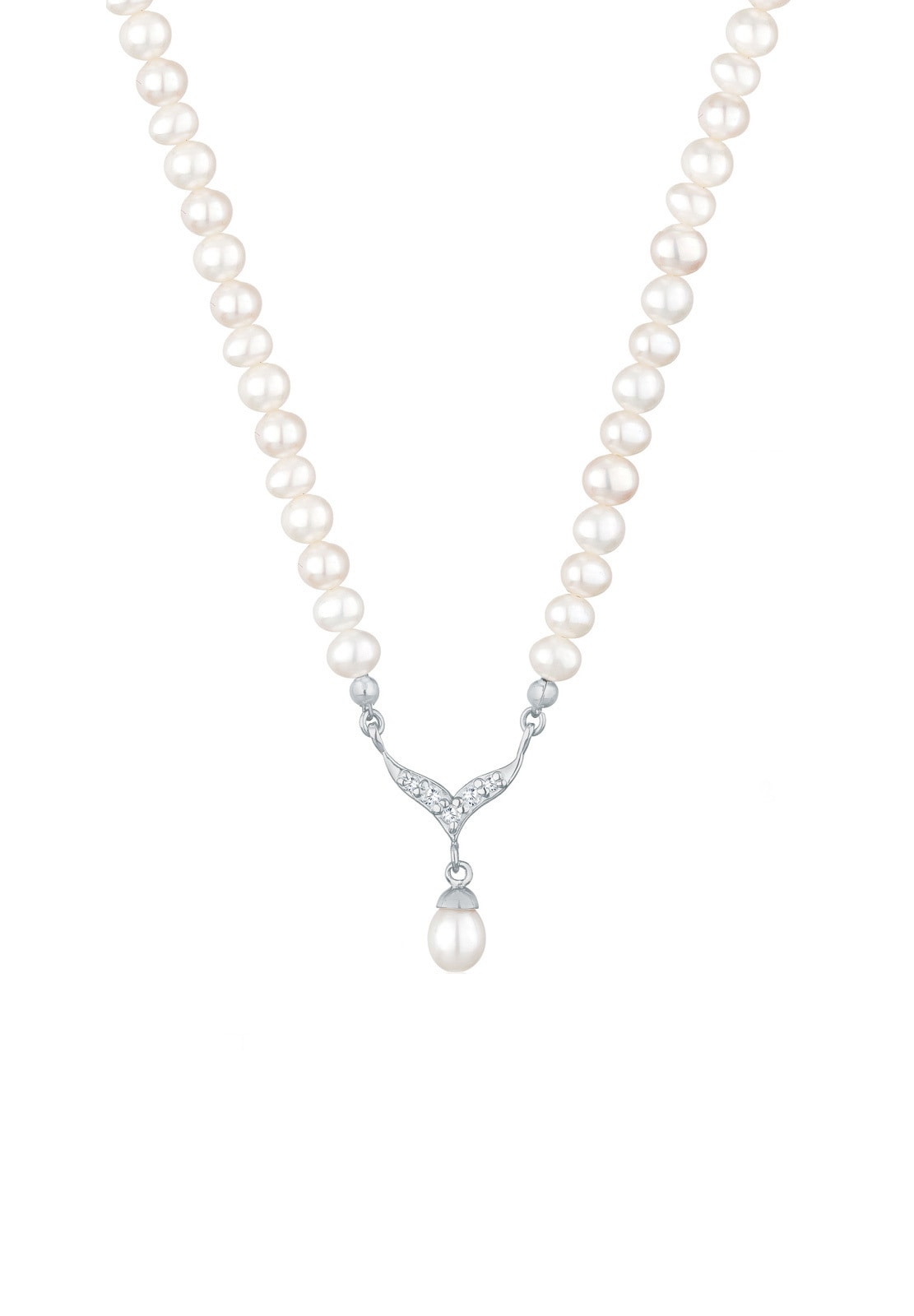 Elli Silberkette »Halskette Collier Süßwasserzuchtperle Zirkonia 925 Silber«