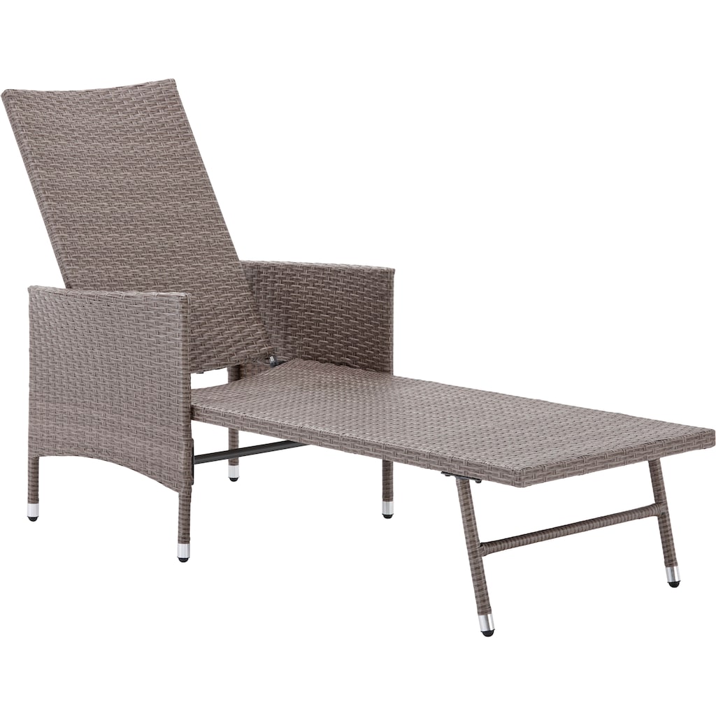 KONIFERA Gartenliege »Mailand«, (Set, 5 St., 2x Liege, 1x Tisch 42x42x48, Stahl /Polyrattan), inkl. Auflagen