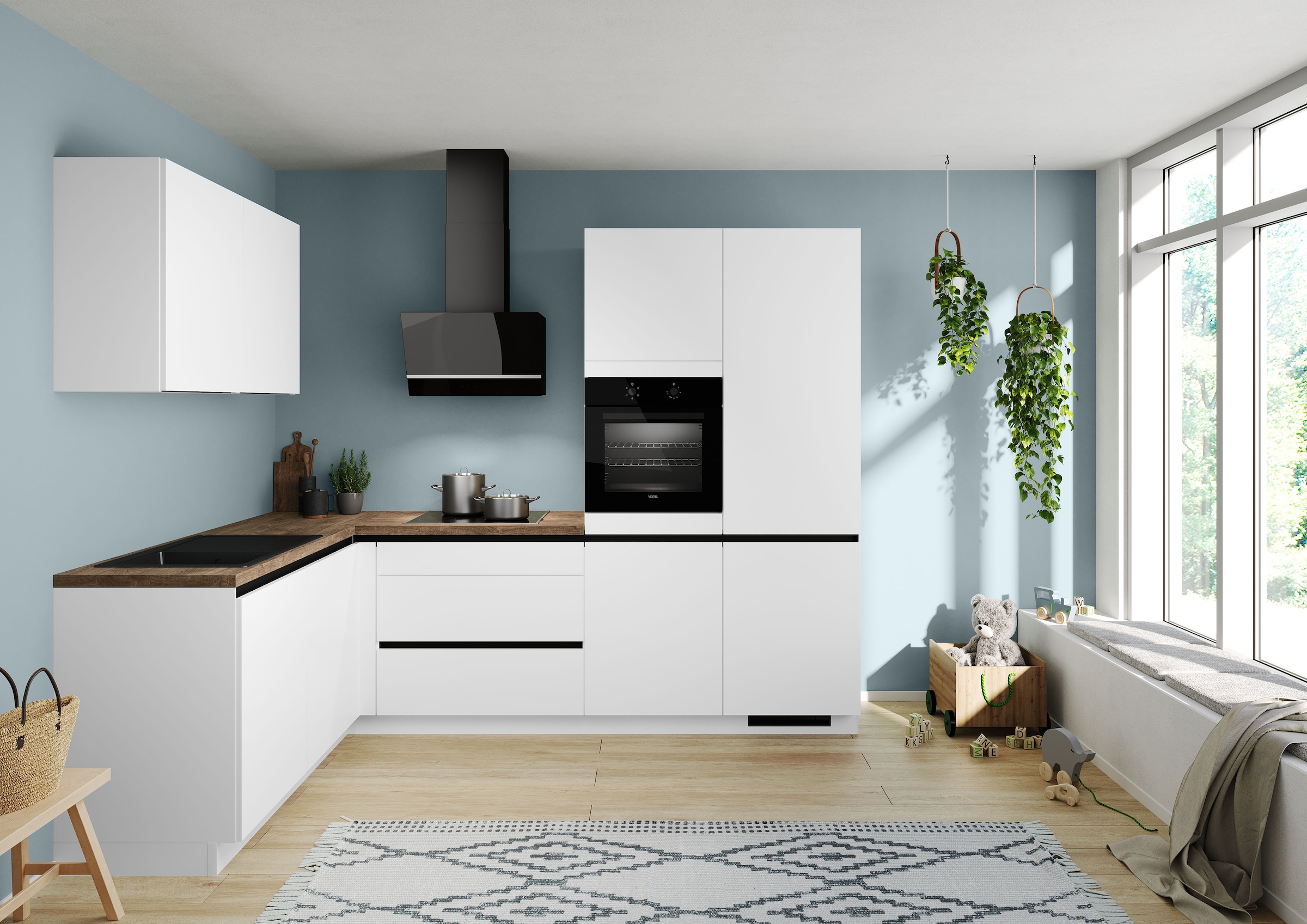 IMPULS KÜCHEN Winkelküche »"Dublin", Ausrichtung wählbar, Schubkästen mit Soft-Close,«, vormontiert, wahlweise mit E-Geräten, mit Vollauszug, Breite 460 cm
