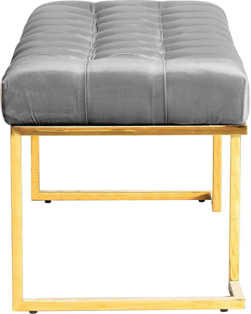 Sitzbank KAYOOM "Rarity 225, Edler Touch durch goldenes Gestell", grau, B:100cm H:48cm T:47cm, Bezug: 100% Polyester (Samt) Gestell: Edelstahl, Sitzbänke, Sitzbank, eckig, samtweich, gesteppt, mit Zierknöpfen, Edelstahlgestell 3