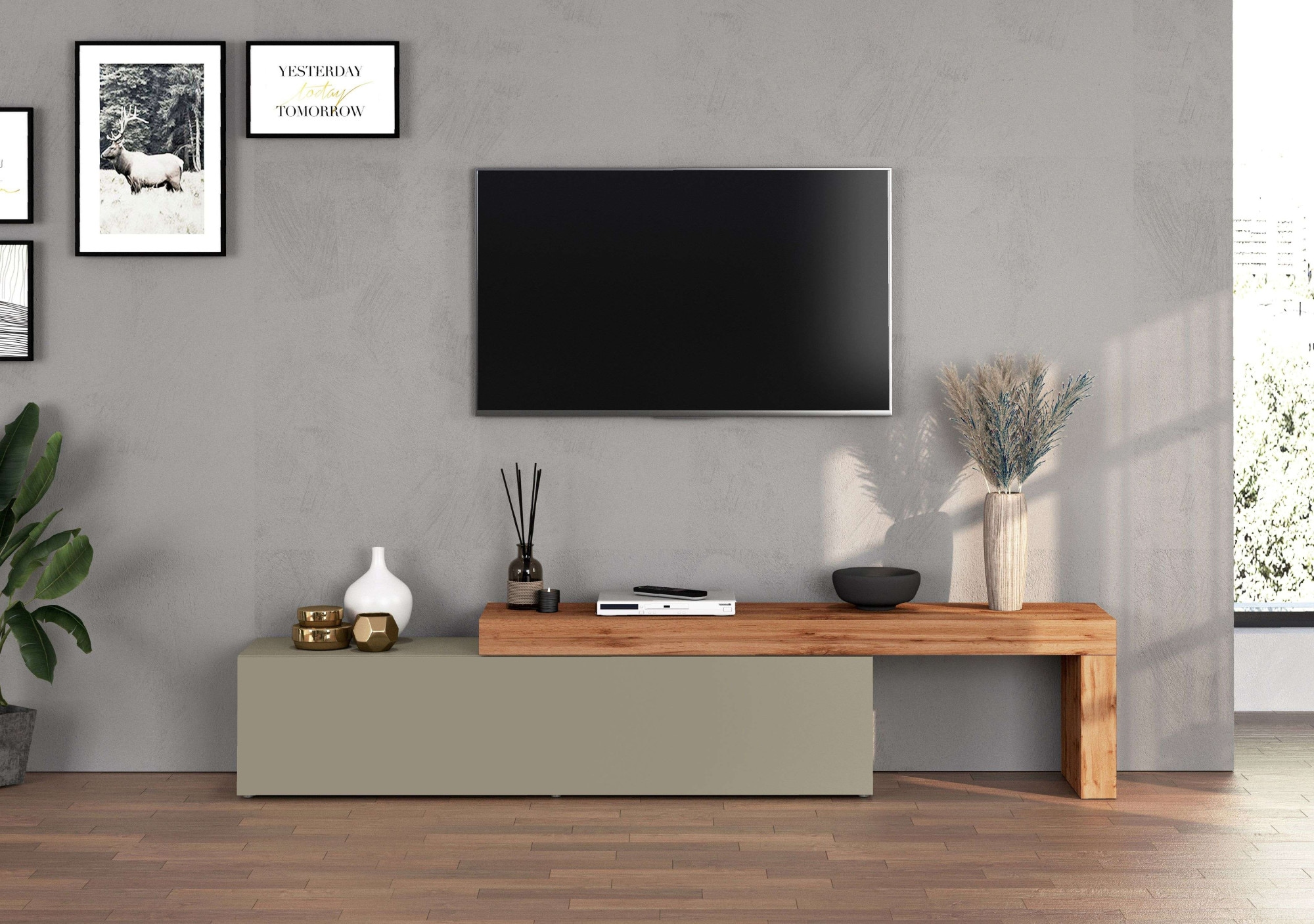 INOSIGN Lowboard »Chronos TV-Board, TV-Schrank«, (1 St., Breite verstellbar von 190 bis 350 cm), Breite 270 cm TV-Board,Lowboard,1 Klappe und ein L-Förmiger Aufsatz