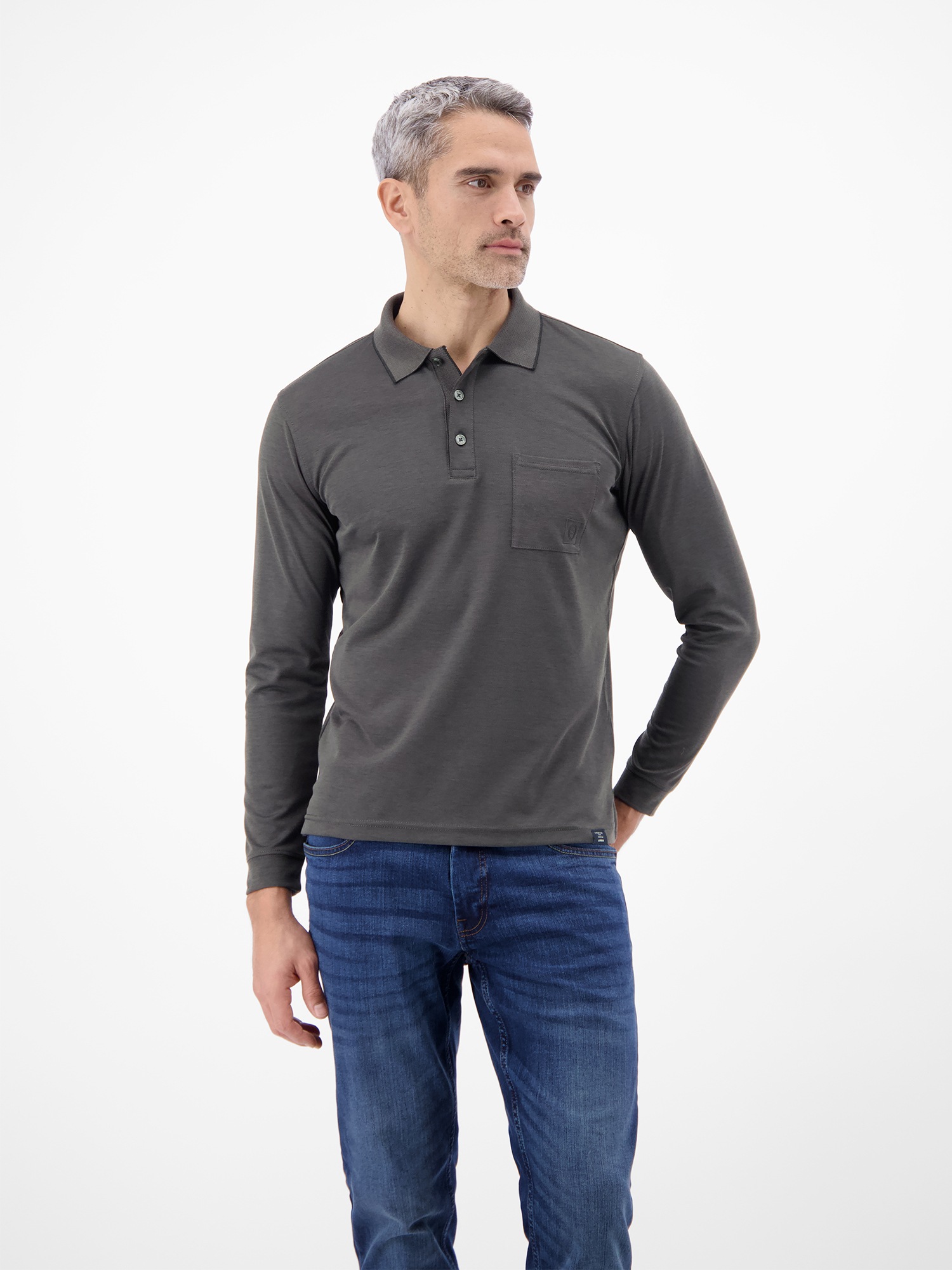 Sweatshirt LERROS "Langarm Polo mit Brusttasche aus Baumwollmix", Herren, Gr. XXL, schwarz, 52% Baumwolle, 48% Polyester, Sweatshirts Sweatshirt