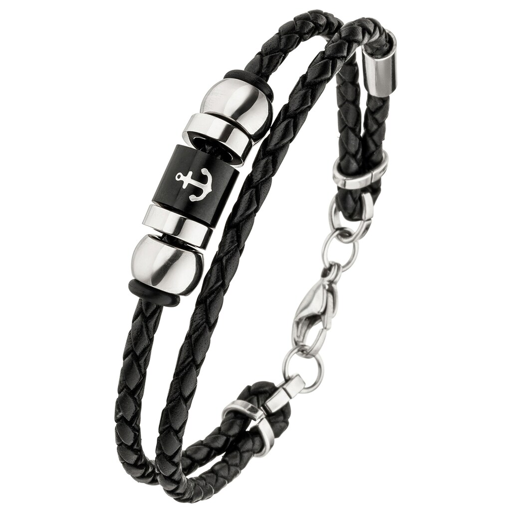 JOBO Lederarmband »Anker«, 2-reihig geflochten Leder mit Edelstahl 21 cm