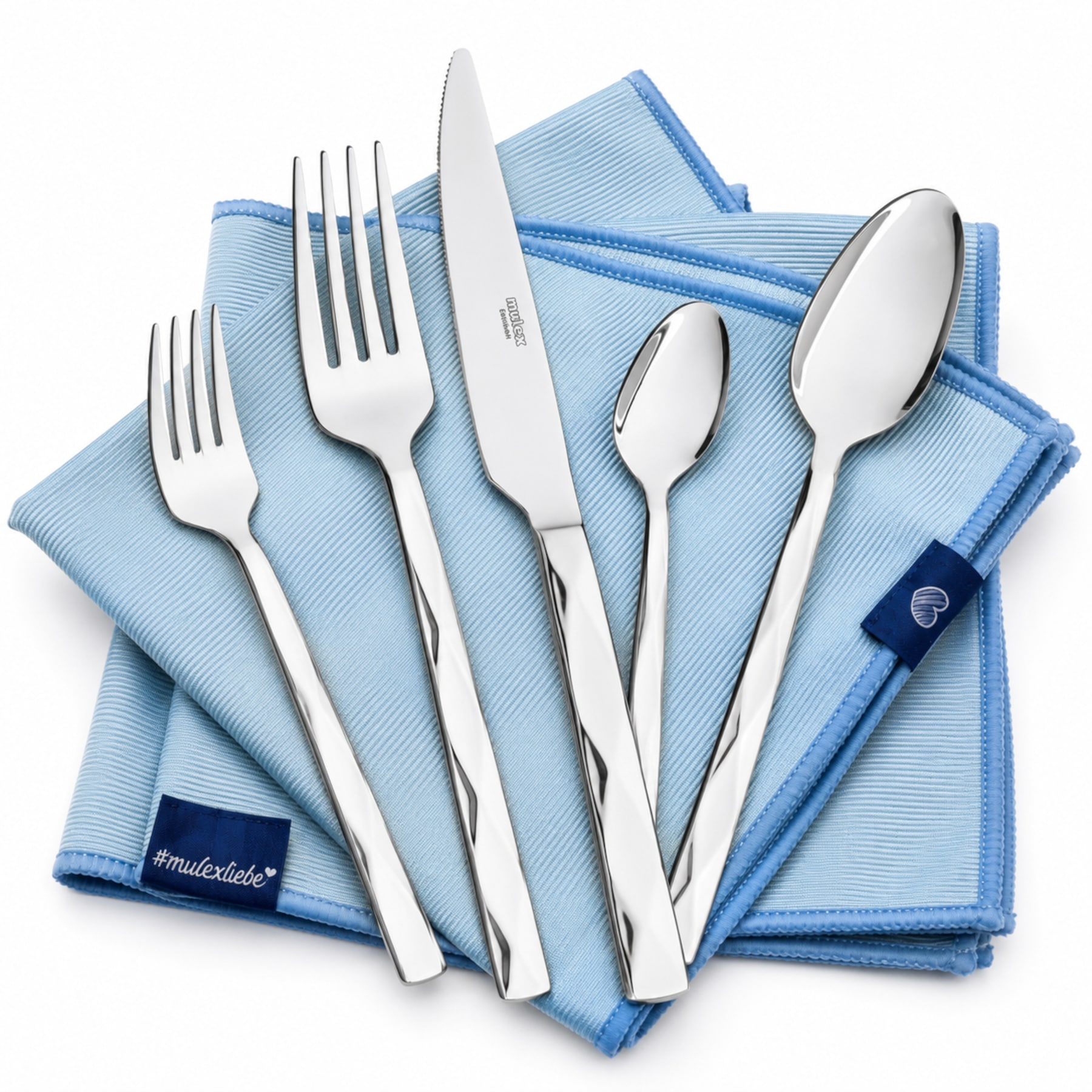 Mulex Besteck-Set "Vicenza, Besteckset mit 3 Multifunktionstüchern" Facetten-Design mit edler Haptik und zeitloser Eleganz