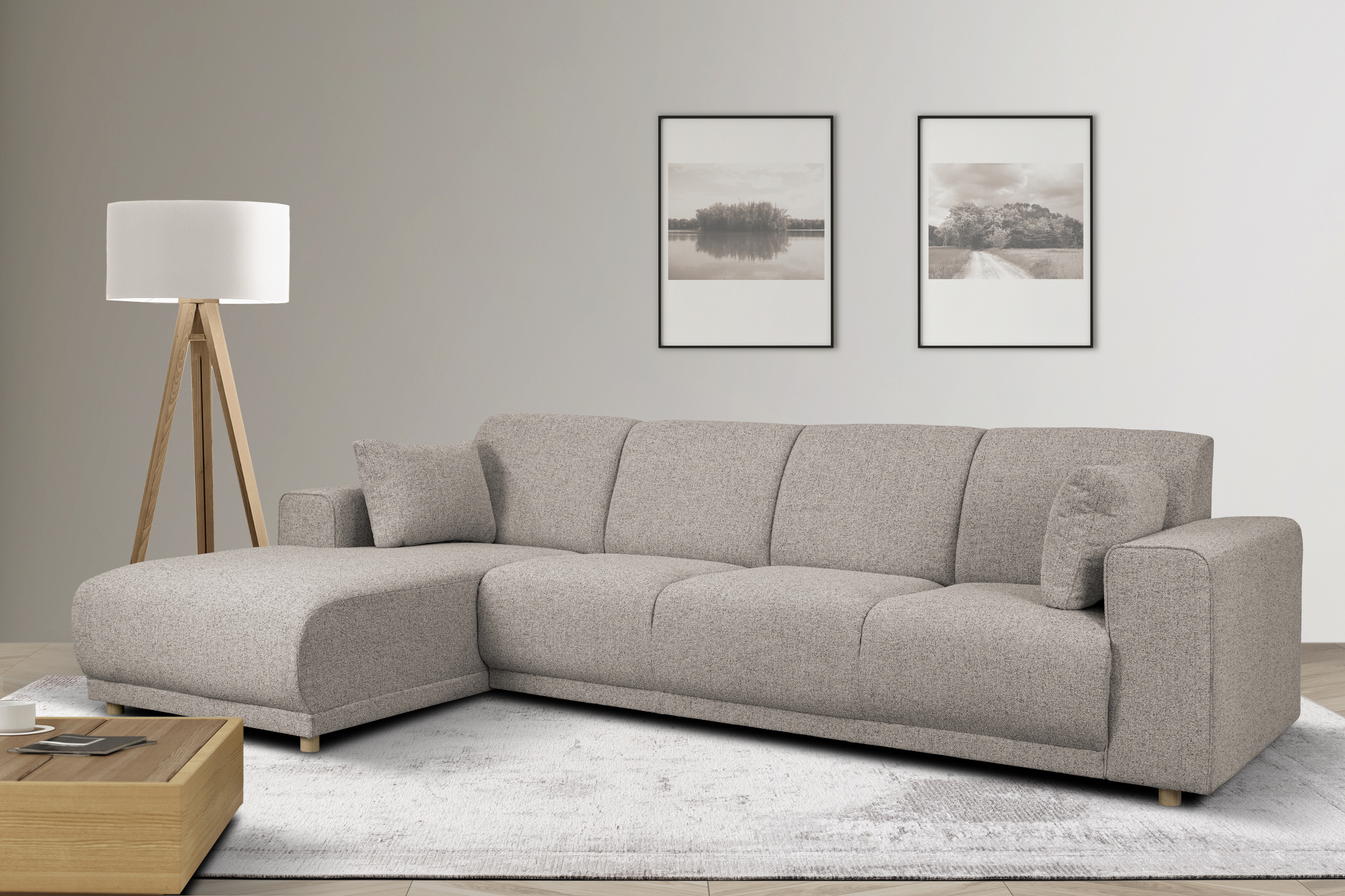 OTTO home Ecksofa "LEMPS wahlweise Recamiere links oder rechts L-Form" incl. Zierkissen, Stellmaße 297x162 cm