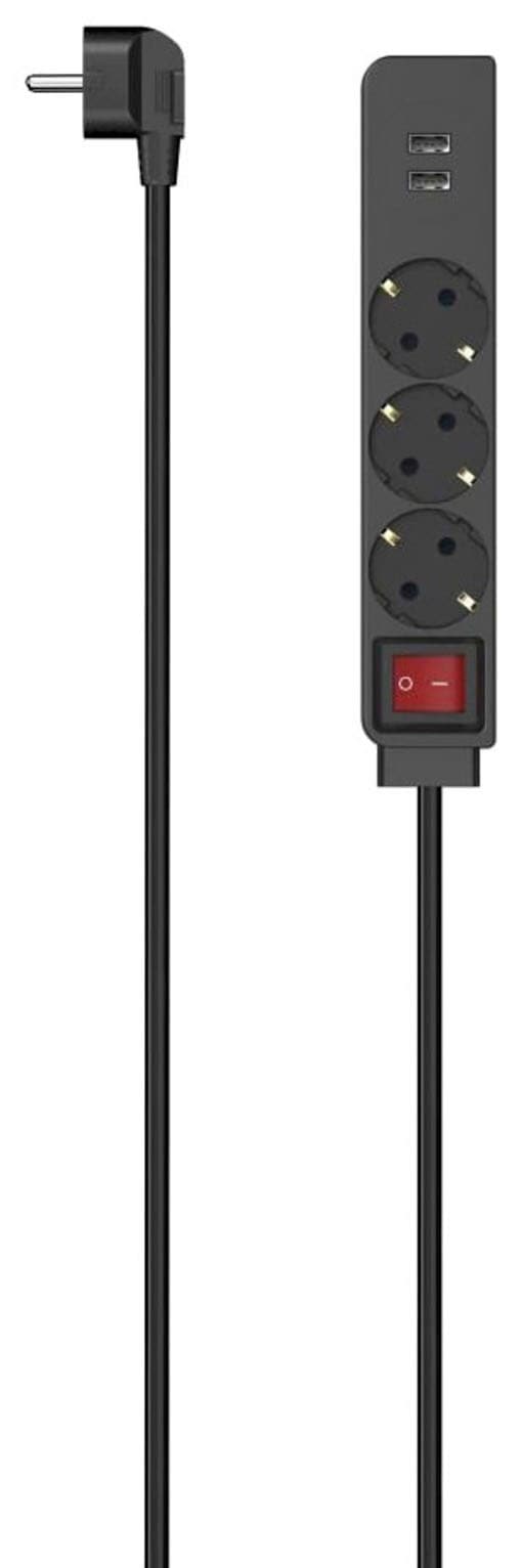 Hama Steckdosenleiste, 5-fach, (Ein- / Ausschalter-USB-Anschlüsse Schutzkontaktkupplung-Schutzkontaktstecker Kabellänge 