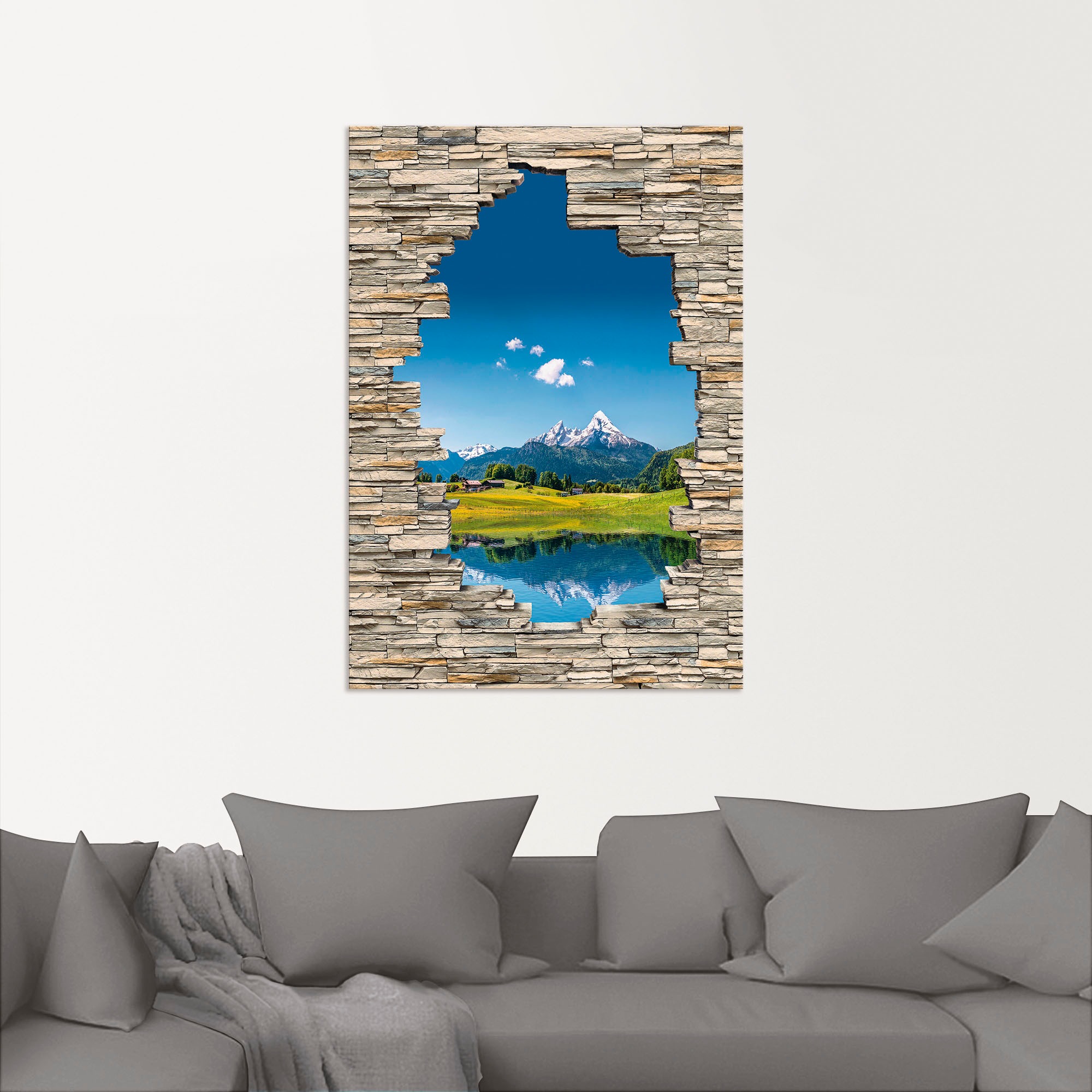 Artland Wandbild »Landschaft in den Alpen Blick Steinmauer«, Berge & Alpenbilder, (1 St.), als Leinwandbild in verschied. Größen