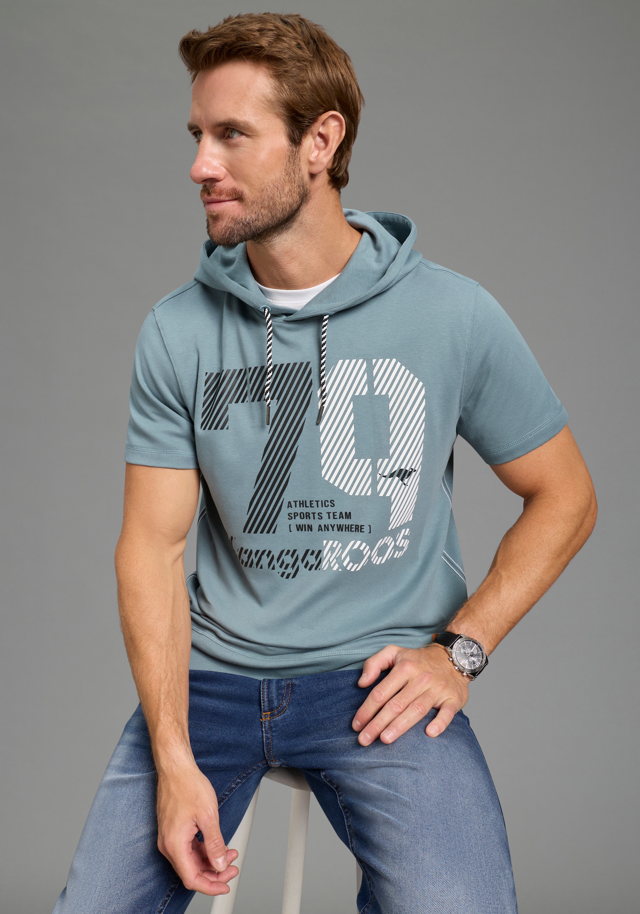 KangaROOS Kapuzenshirt mit Kapuze und angesetztem Bündchen, Halbarm-Design