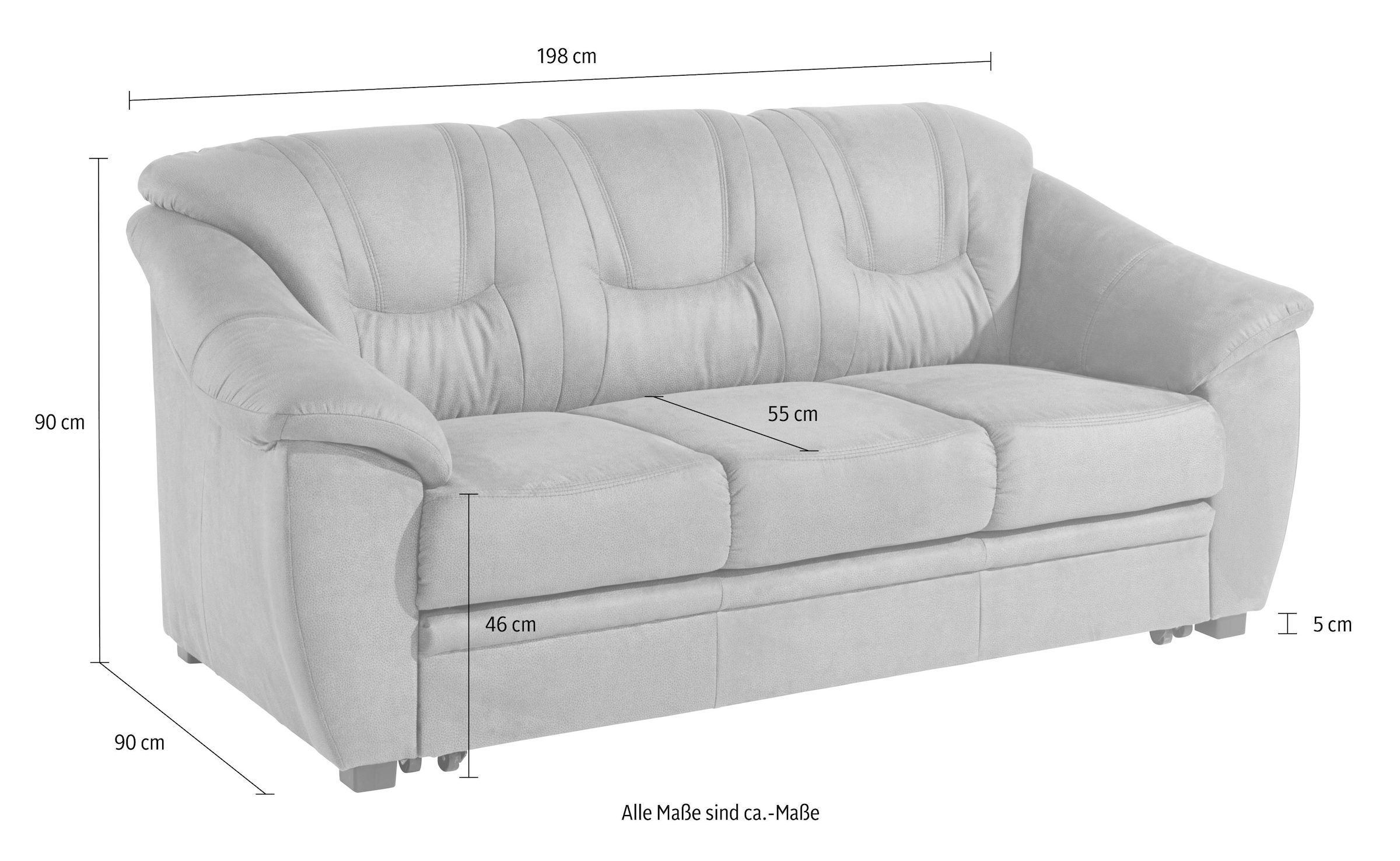 sit&more 3-Sitzer »Safira«, inklusive komfortablem Federkern, wahlweise mit Bettfunktion