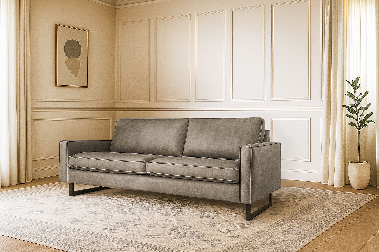 OTTO home 3-Sitzer "Maxi-Ausführung Pinto, 236 cm, Cord, Chenille, Lederoptik" mit Keder, schwarze Metallfüße, Wellenunterfederung