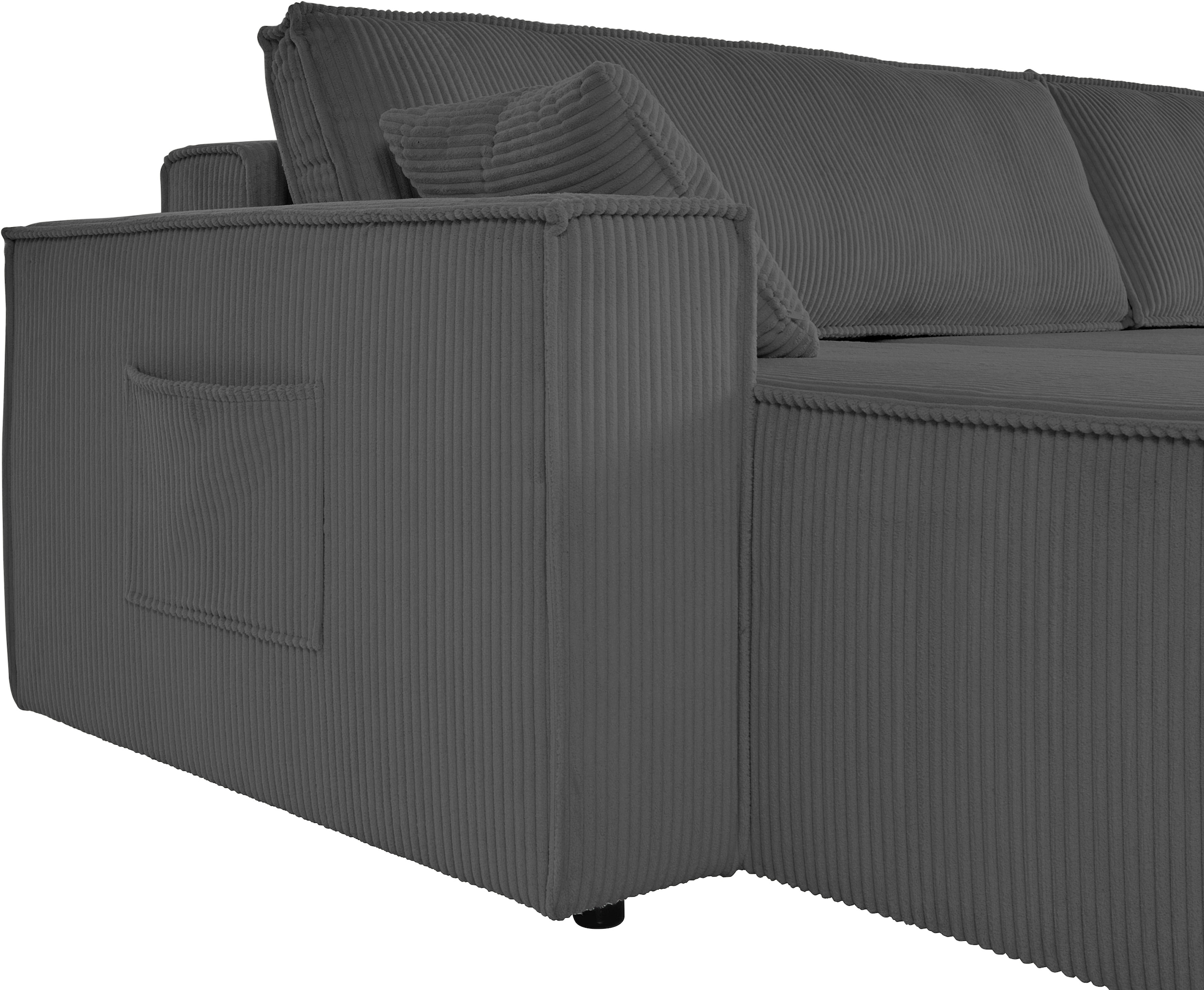 OTTO home Wohnlandschaft »CASSI, 311 cm, U-Form, Schlafsofa, Dauerschläfer, Boxspringfederung«, Schlaffunktion (133/270cm), Bettkasten, Seitentaschen, Cord-Bezug