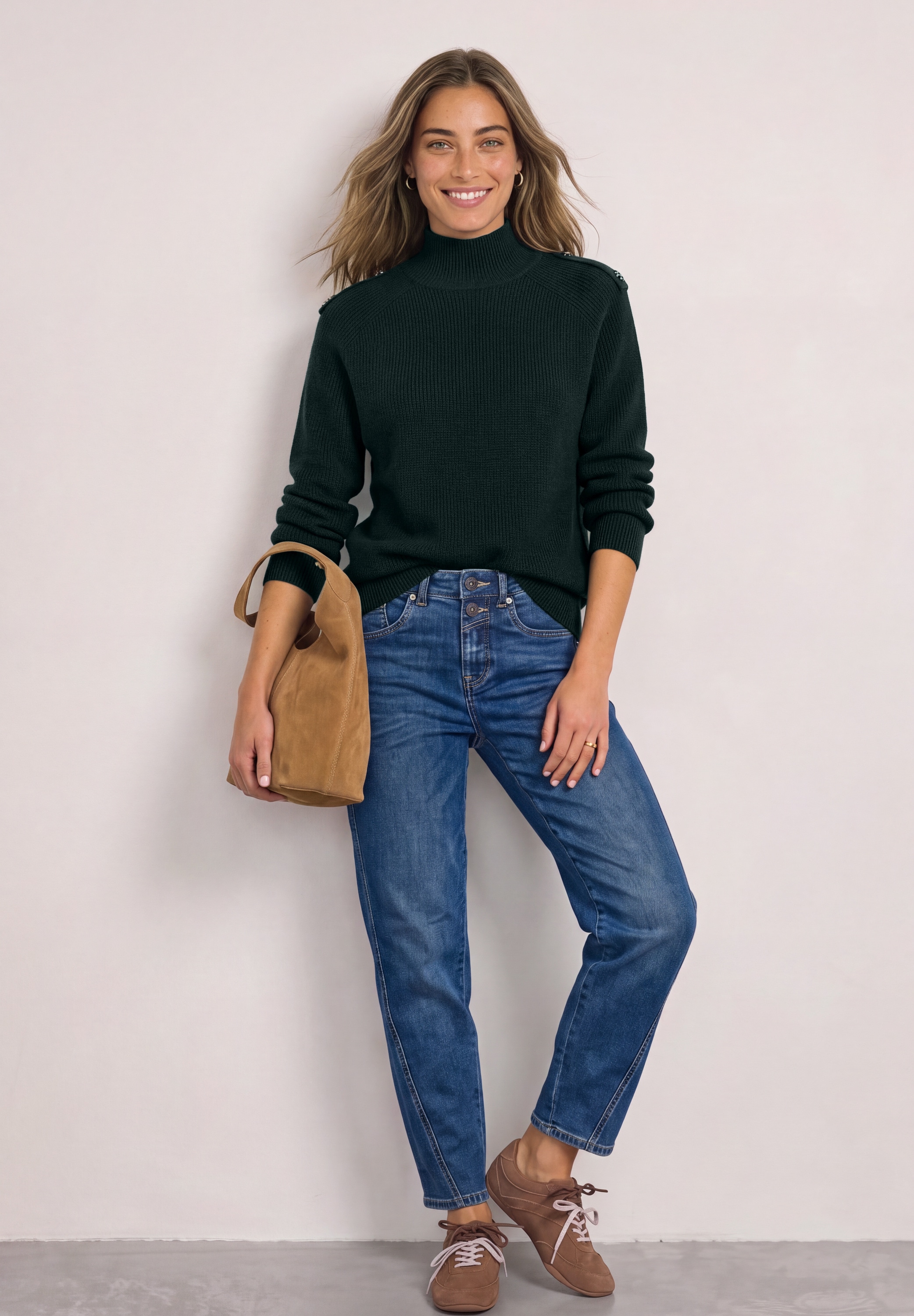 STREET ONE Stehkragenpullover Pullover mit Turtle Neck und Knopfdetails
