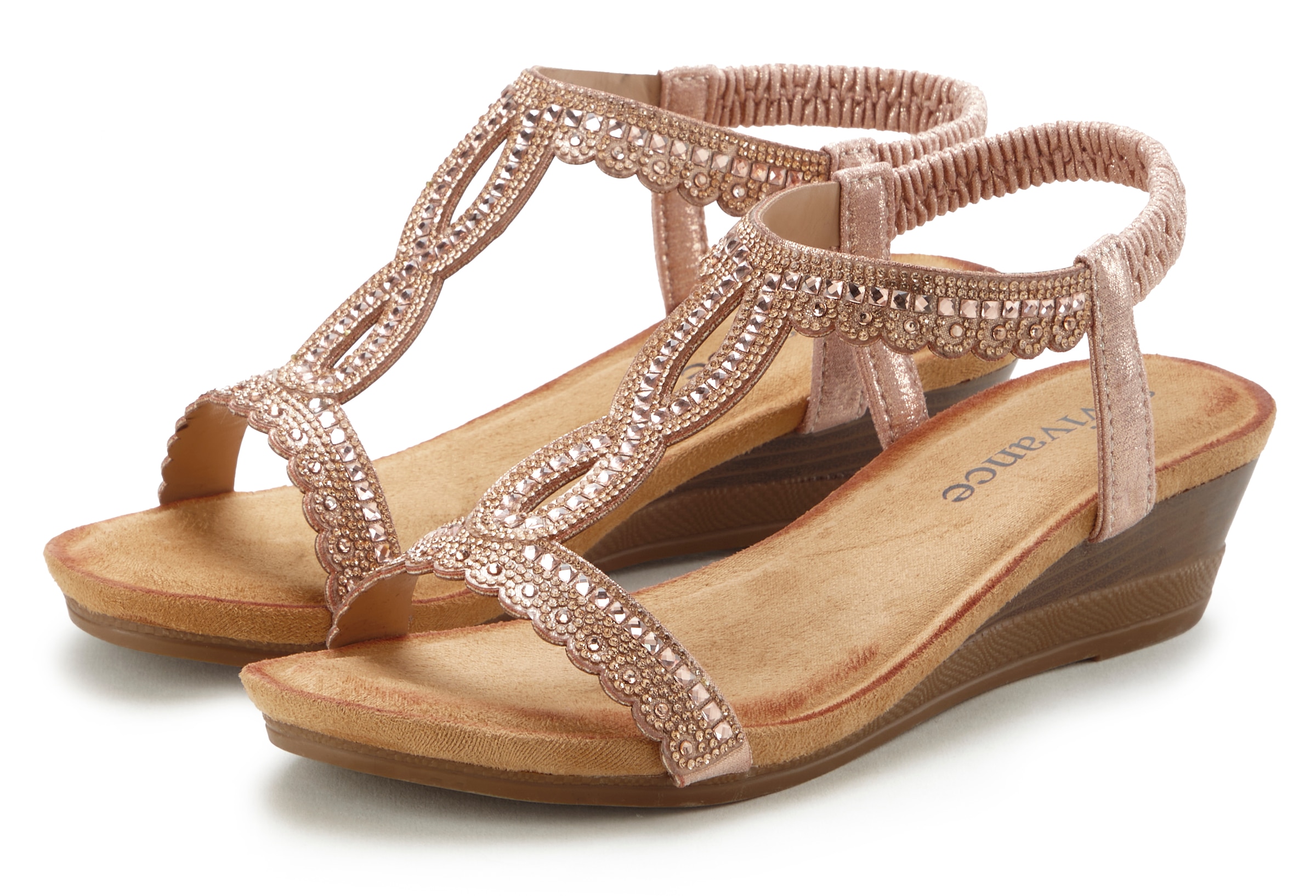 Vivance Sandalette "Sommerschuh, offener Schuh, Sandale, Keilsandalette," mit Glitzerdetails, Keilabsatz & elastischem Riemchen VEGAN