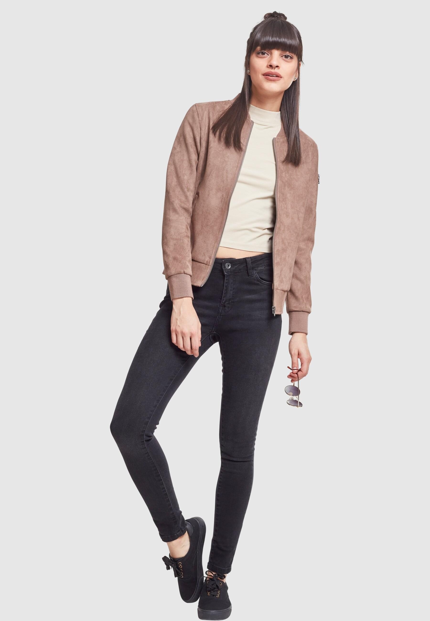 URBAN CLASSICS Bomberjacke »Urban Classics Damen Ladies Imitation Suede Bomber Jacket«, (1 St.), ohne Kapuze