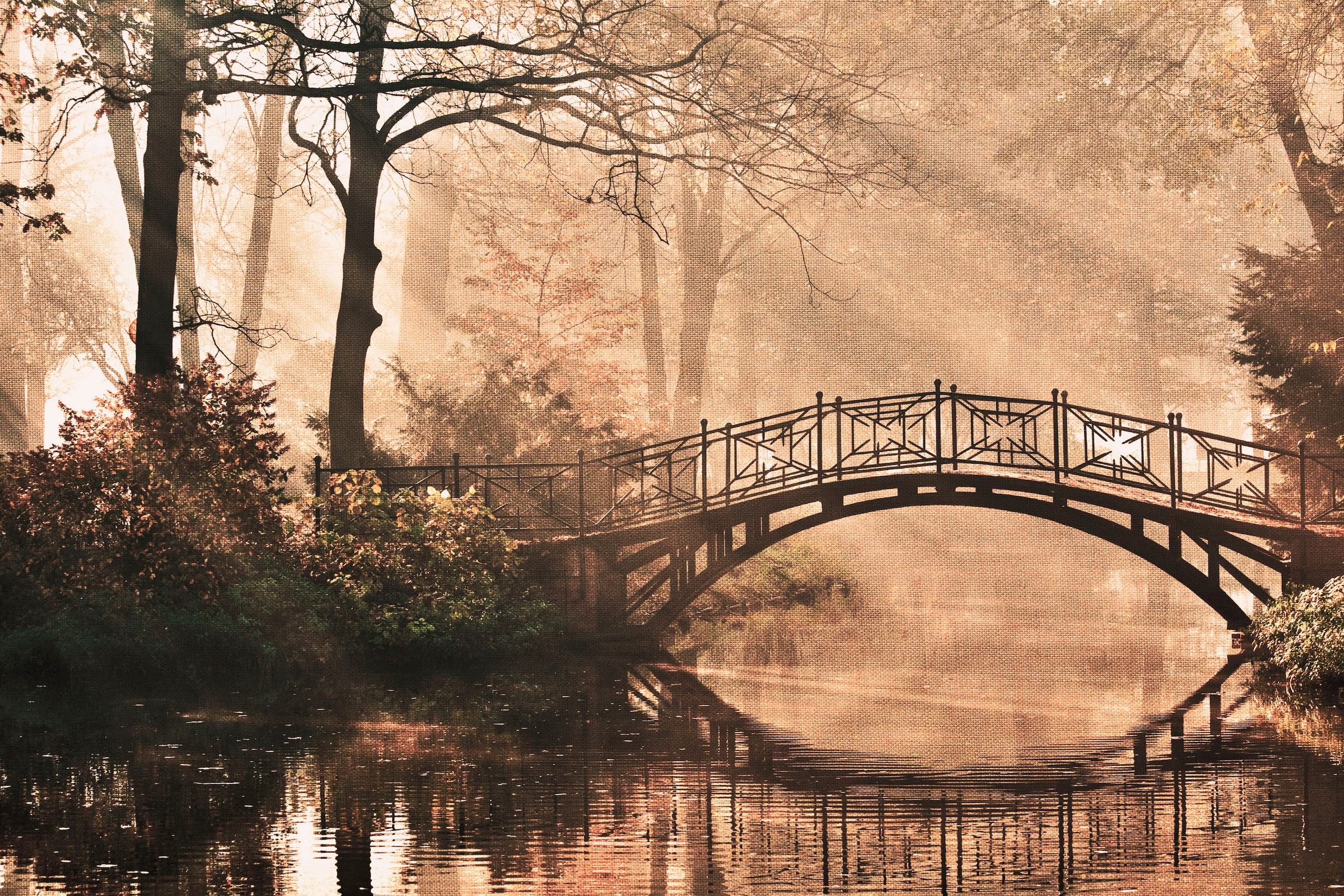 A.S. Création Leinwandbild »Park Bridge«, Kunst-Wald-Kinder, (1 St.), Bild mit Brücke Keilrahmen Leinwand-Bild Wohnzimmer modern Wandbild