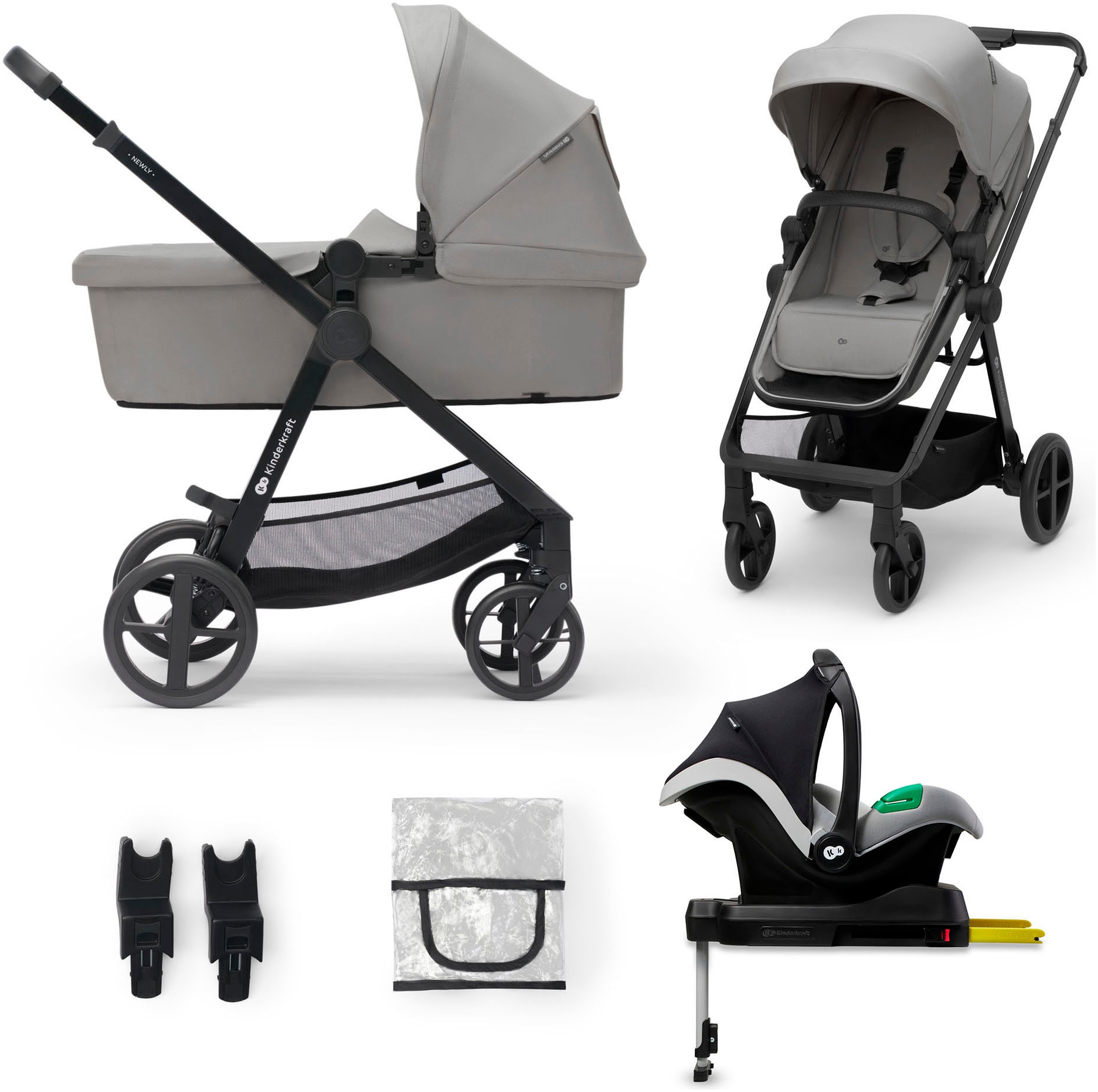 KINDERKRAFT Kinder Kombi-Kinderwagen "NEWLY 4IN1 MINK PRO", grau, Stahl, Kinderwagen