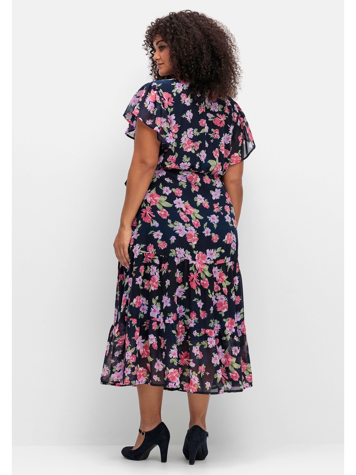 sheego by Joe Browns Chiffonkleid »Große Größen«, mit Blumendruck und Bindegürtel