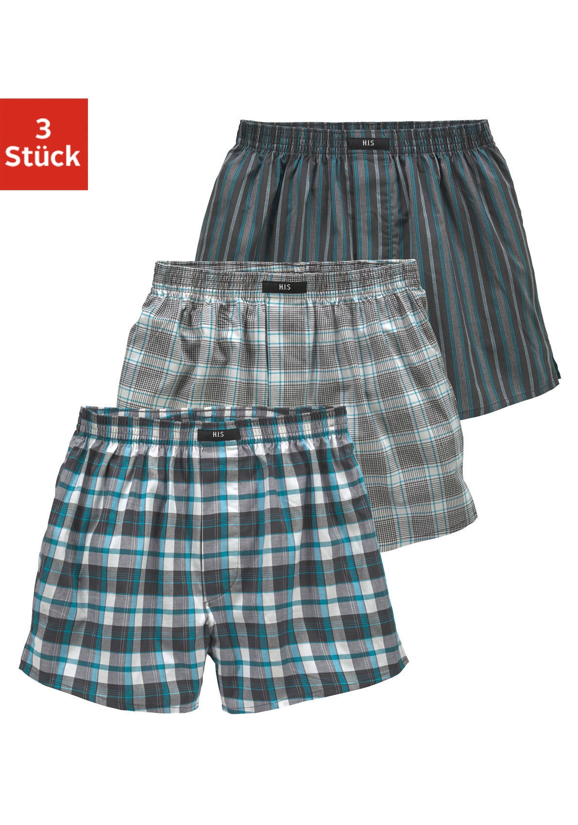 H.I.S Webboxer Packung, 3 Stk. bequeme Passform mit trendigen Karo- oder St günstig online kaufen