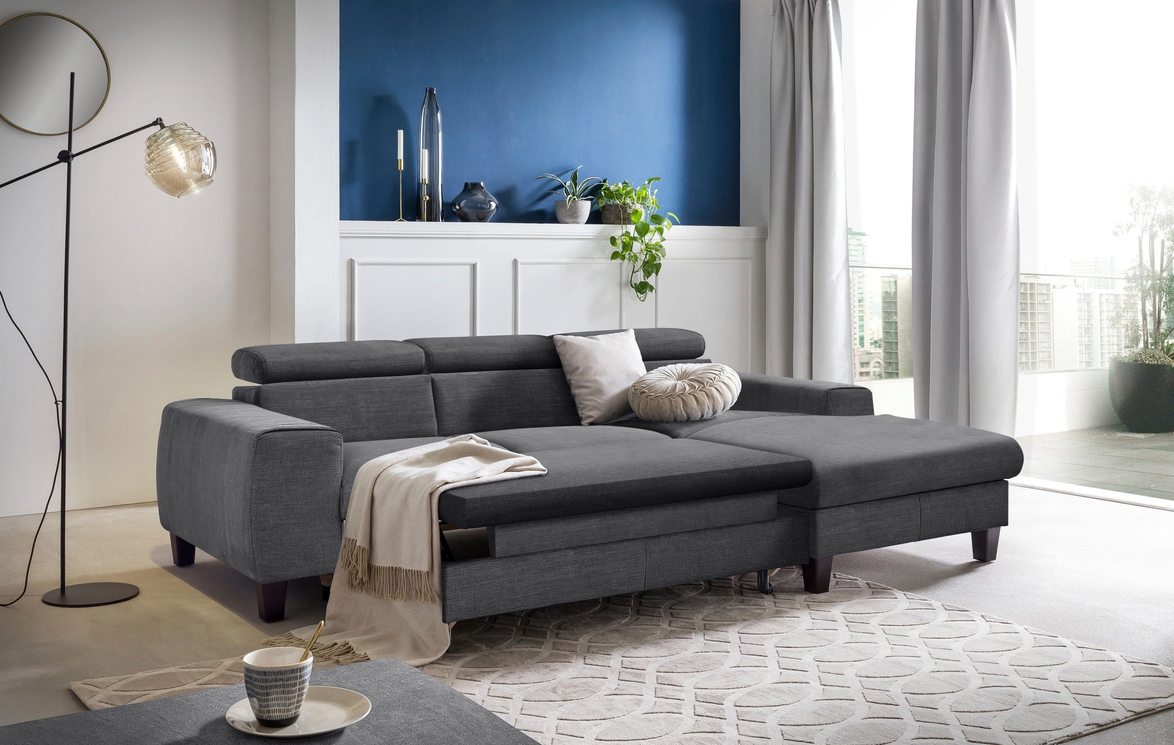 COTTA Polstergarnitur »Morven L-Form«, (Set), Set bestehend aus: Ecksofa mit Kopfteilverstellung & Hocker