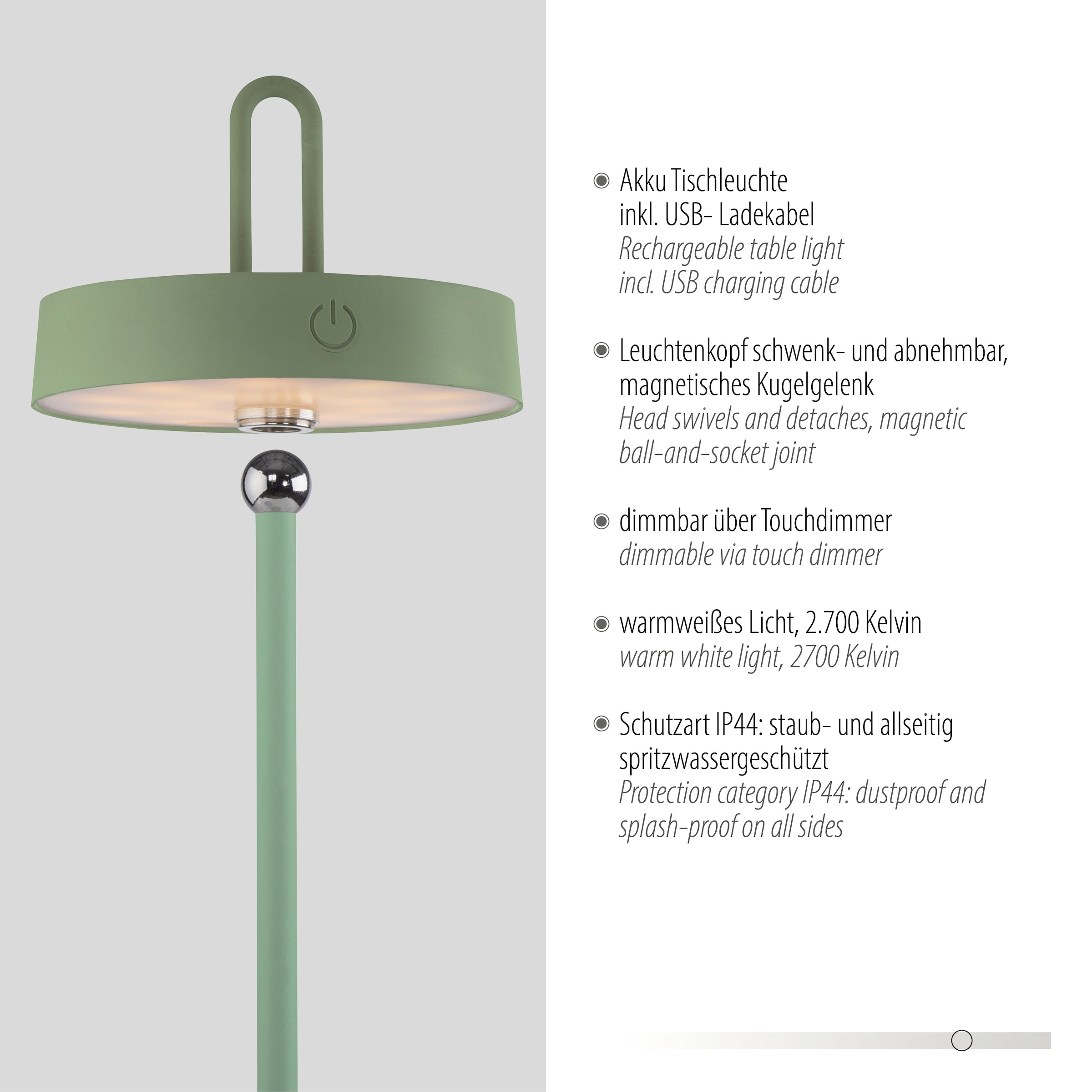 JUST LIGHT Tischleuchte »AMAG« LED-Modul 1 Stk. Warmweiß Akkuleuchte