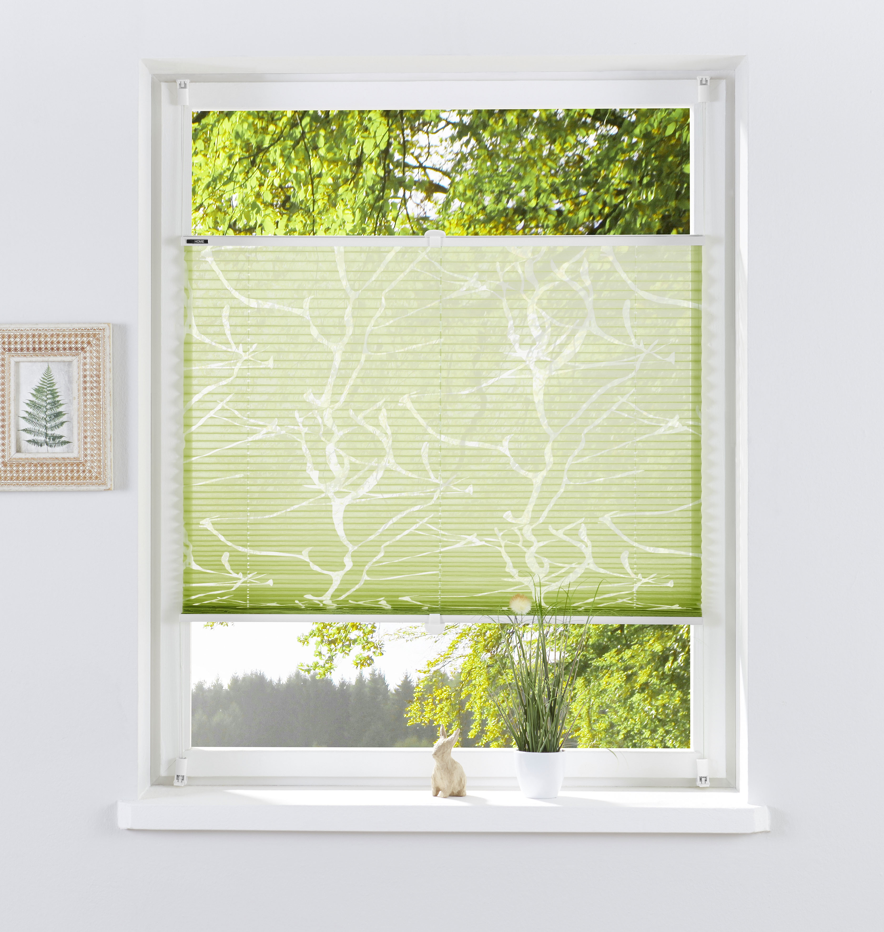 OTTO home Plissee "Anna" Lichtschutz ohne Bohren verspannt transparentes Ästemotiv, Bestseller, Für Fenster & Tür, Sonnenschutz
