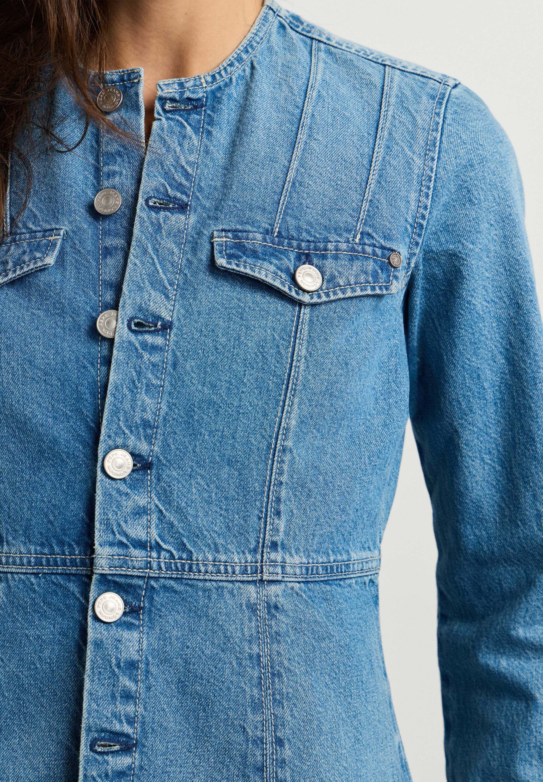 Pepe Jeans Wintermantel »winter coat KAREN COLLARLESS JACKET VERDE BLUE«